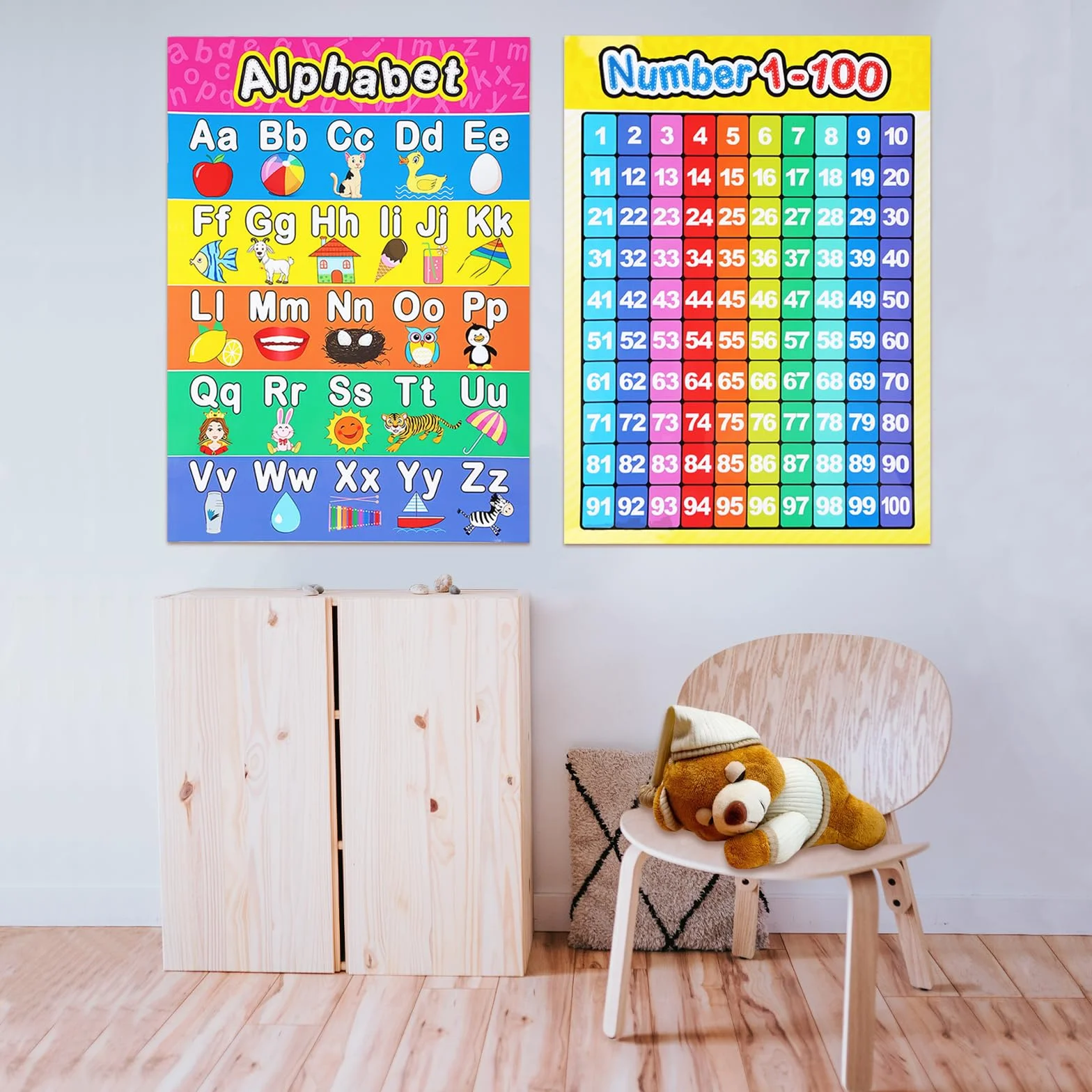 Lot de 2 grandes affiches éducatives ABC pour tout-petits - Décoration murale chambre enfant maternelle