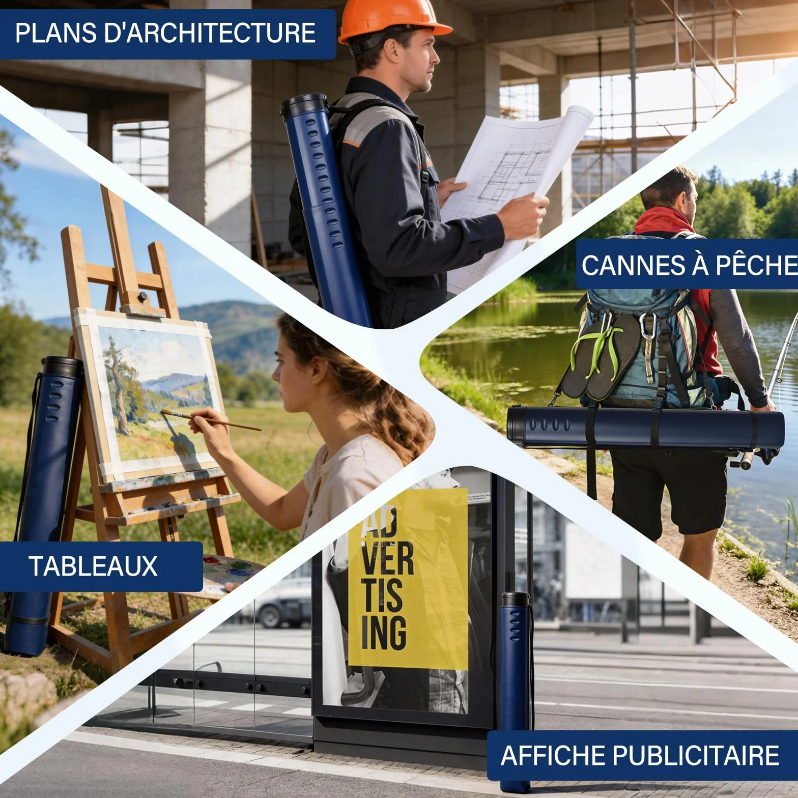 DEWEL Rouleau de Transport télescopique A0, 62-107 cm, pour Posters et Tableaux, Bleu foncé