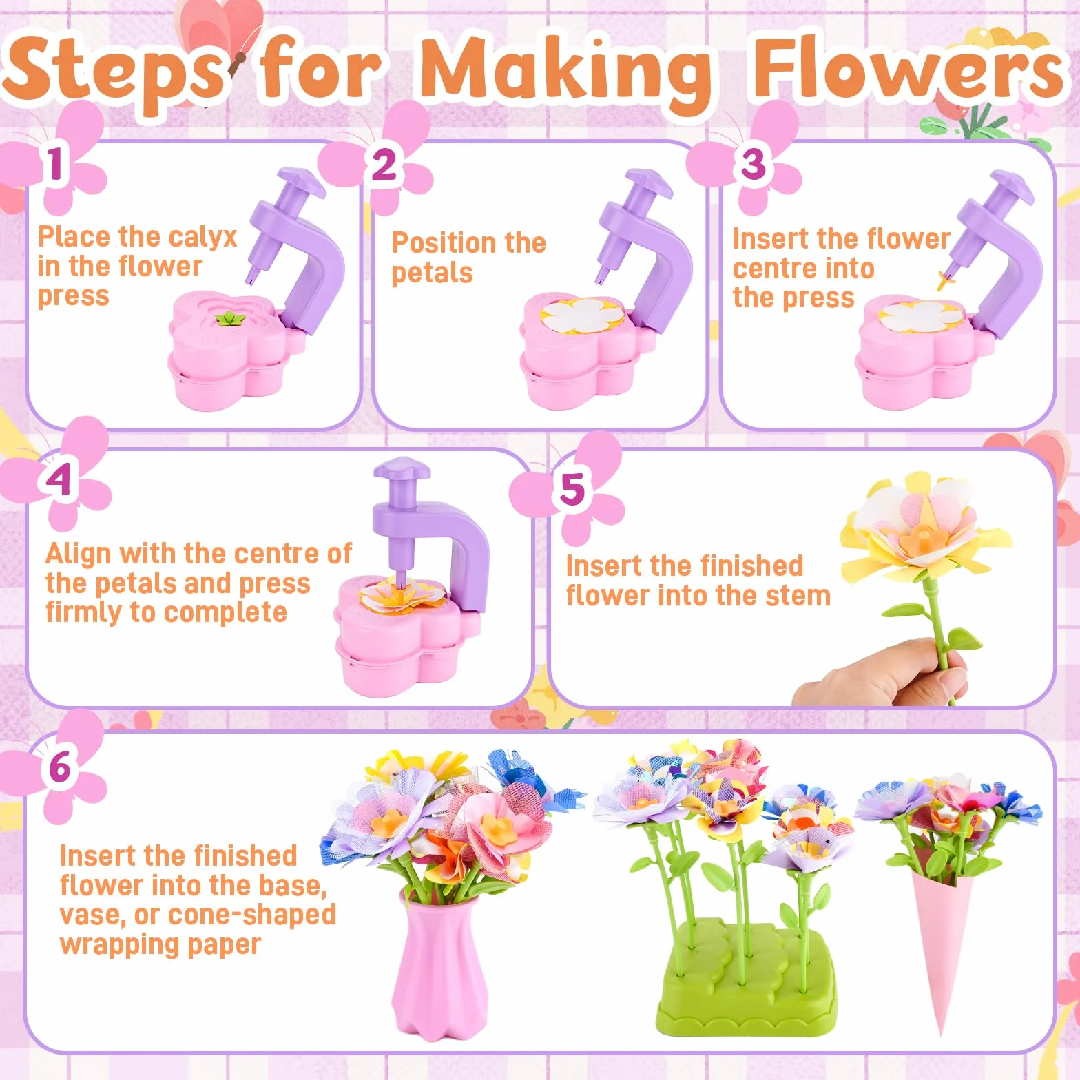 YUTUY Kit Bricolage Floral Enfant avec Machine à Fleurs et Vase, Jouet Fleurs Fille 3-9 Ans