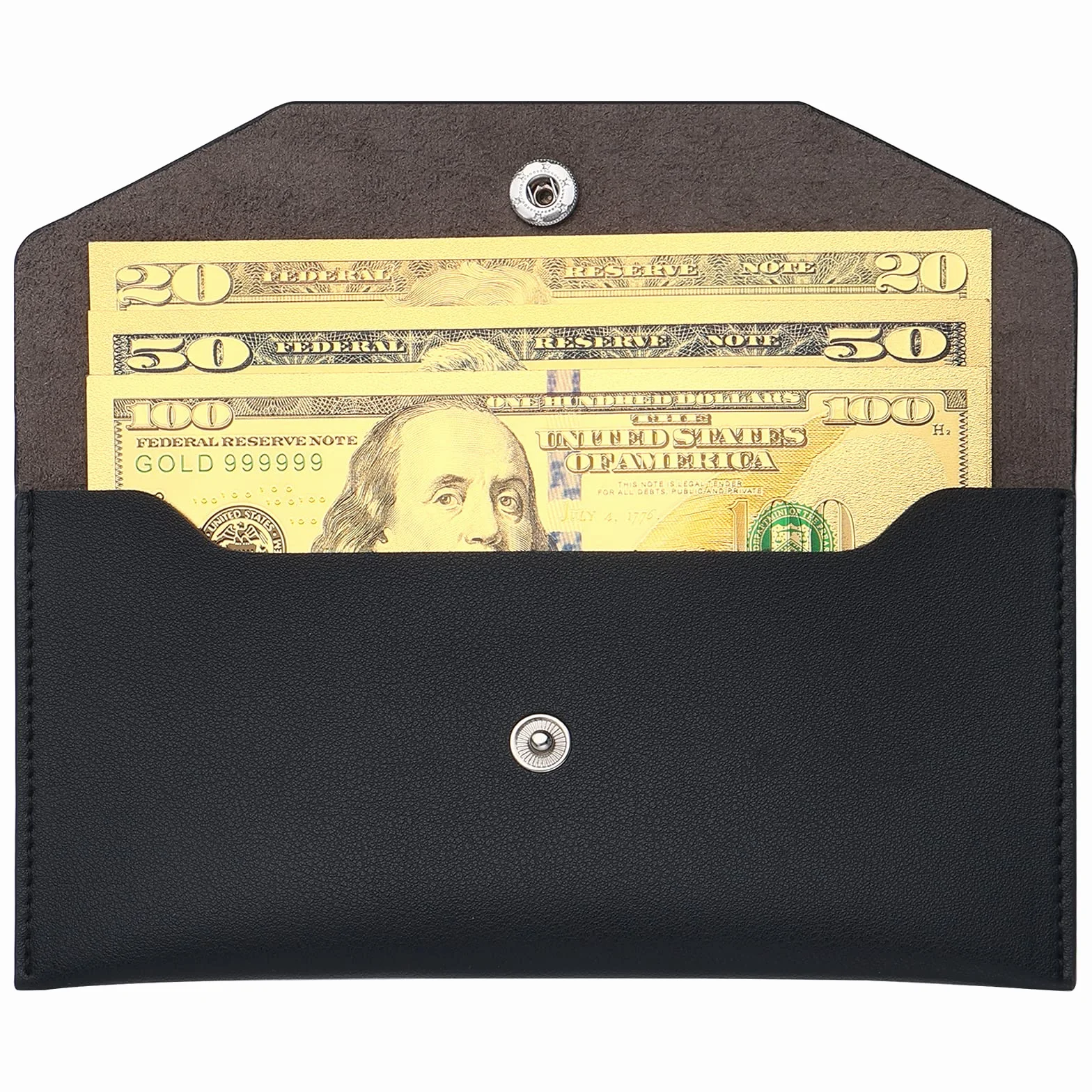 Molain Portefeuille d'enveloppe de trésorerie en cuir PU réutilisable 7,2 x 3,6 po Noir