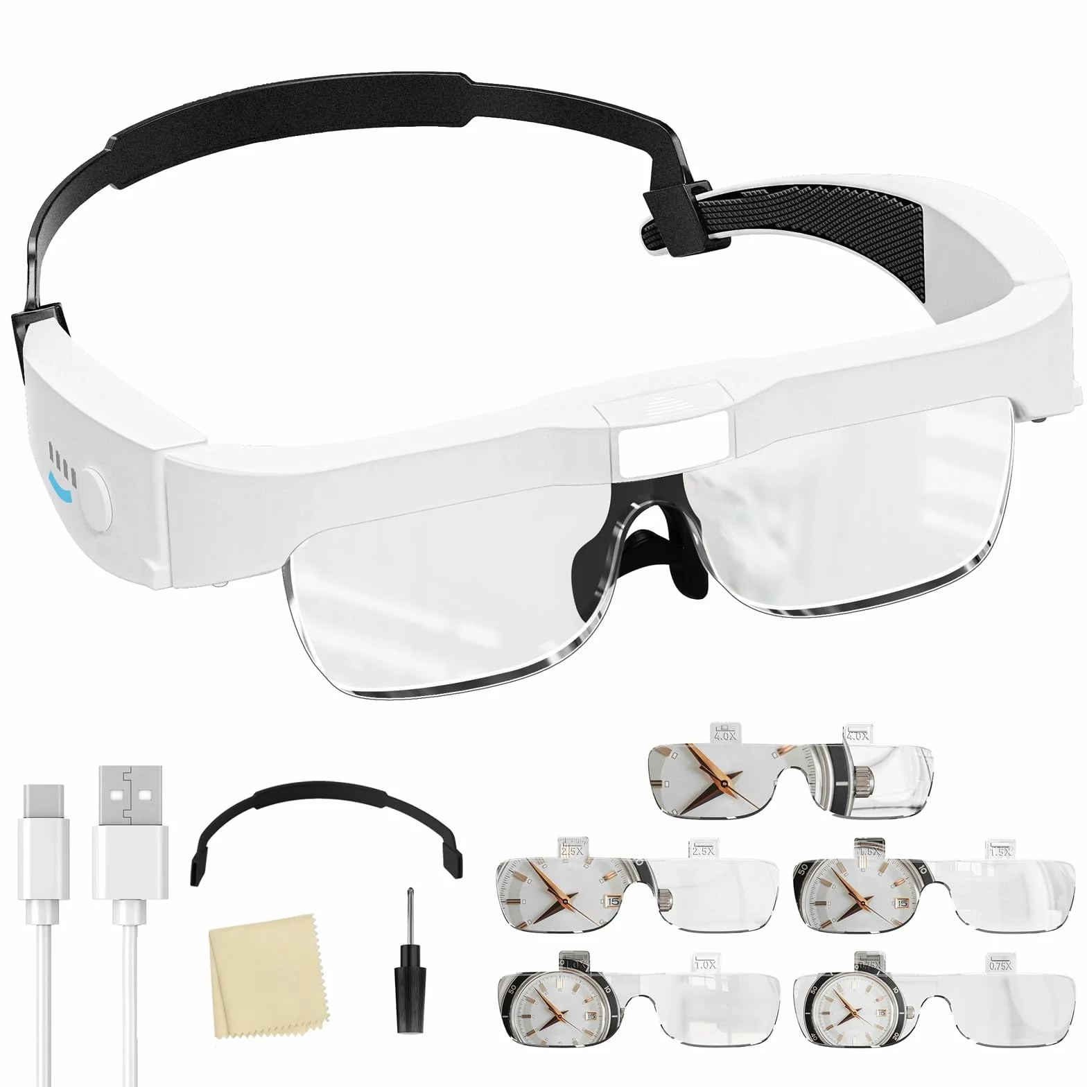 ARTDOT Lunettes Loupe Grossissante avec 3 LED et 5 Lentilles Lampe Frontale pour Lecture Bijoutier Peinture Diamant