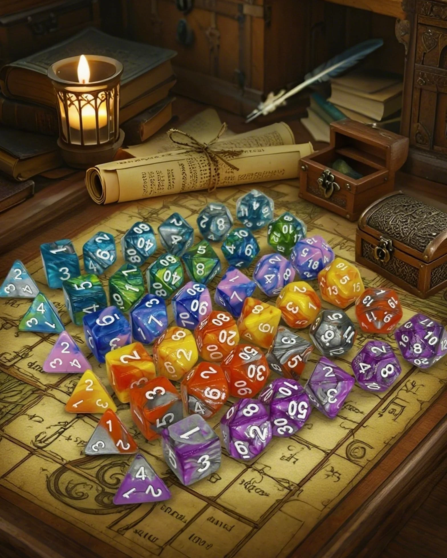 Jeu de Dés Polyédriques 42 Pièces 6 Sets Dés JDR D&D RPG MTG Jeux de Table avec Pochette