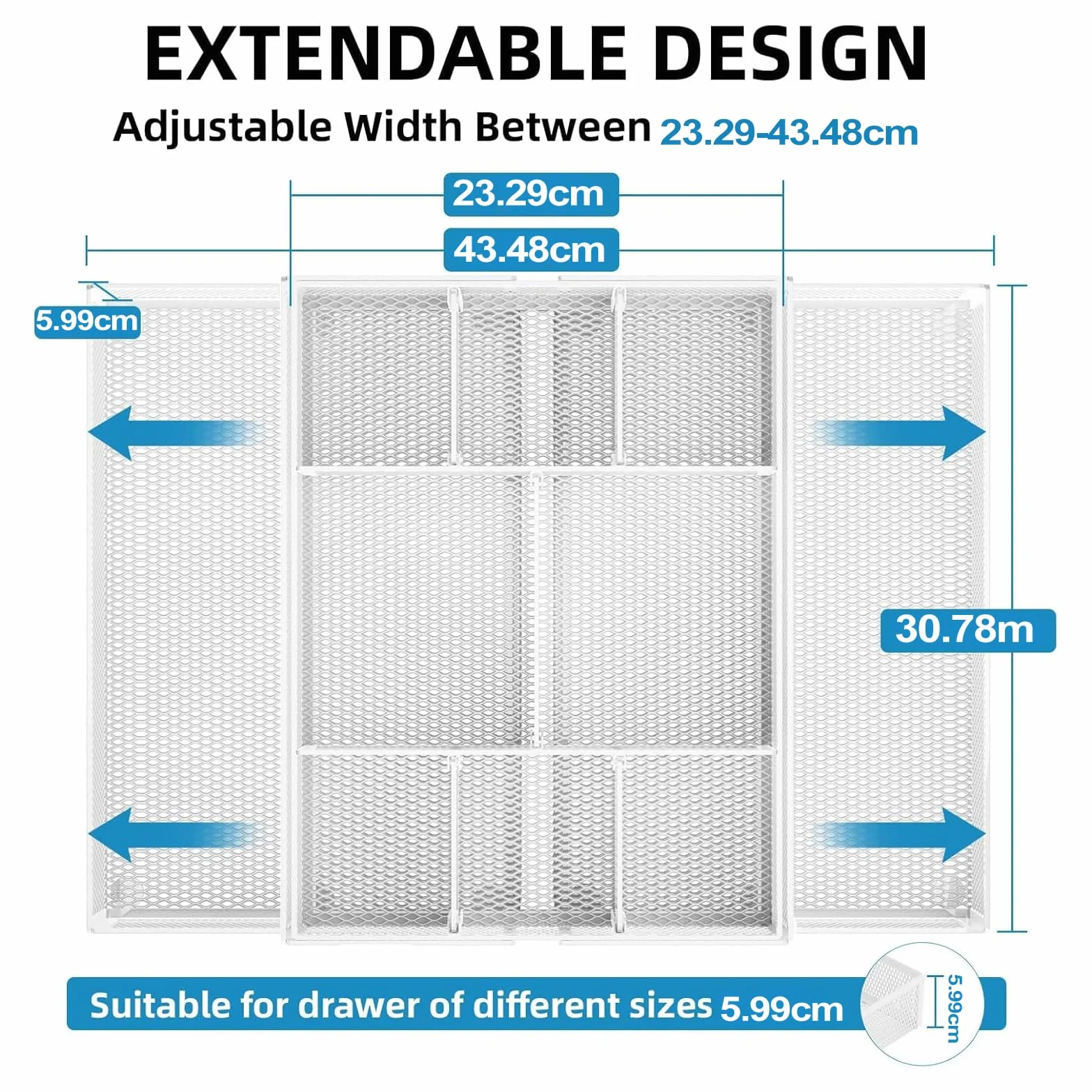 Marbrasse Organisateur Tiroir 10 Compartiments Réglables Rangement Maille Blanc