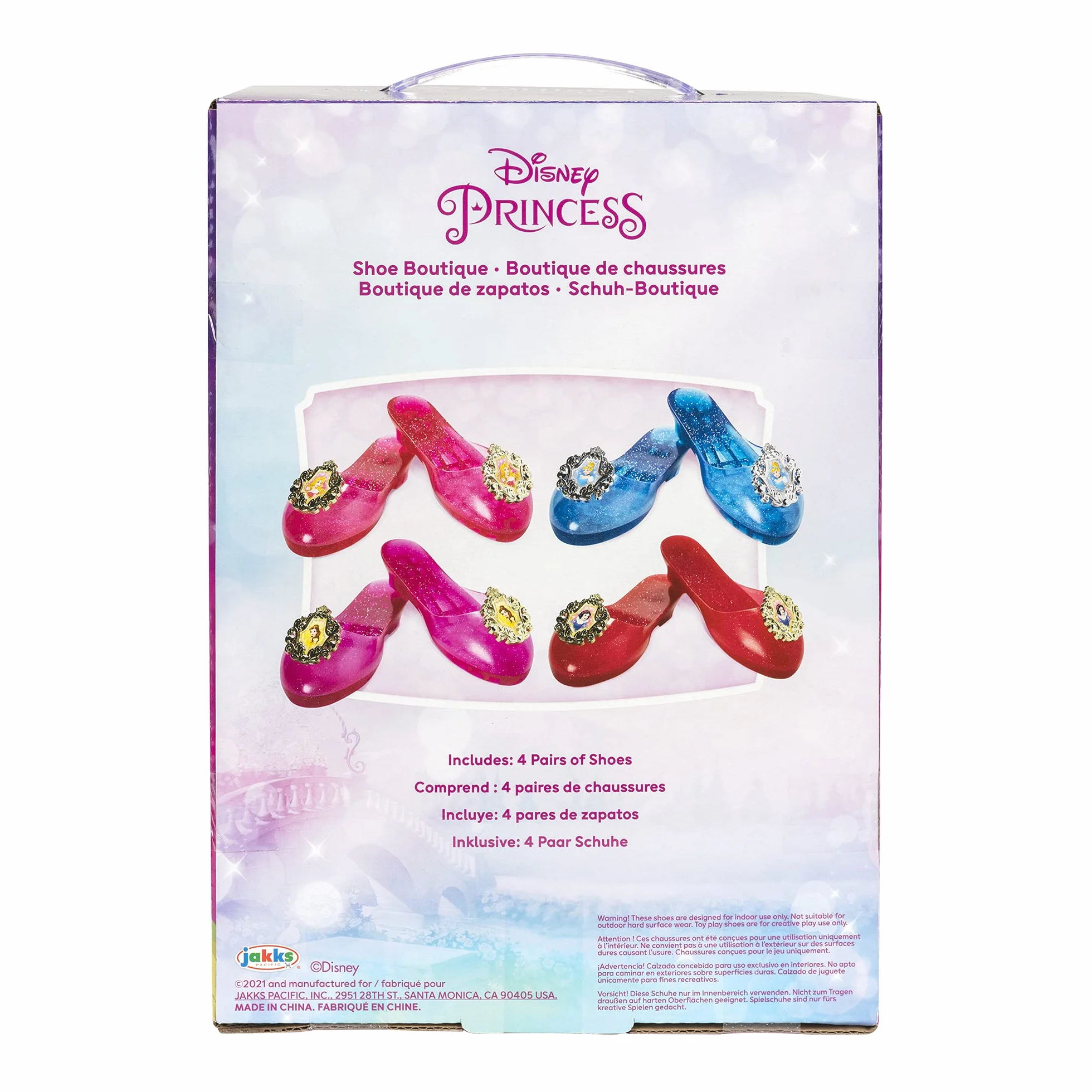 Boutique de Chaussures Disney Princess 4 Paires Scintillantes Cendrillon Aurore Belle Blanche-Neige