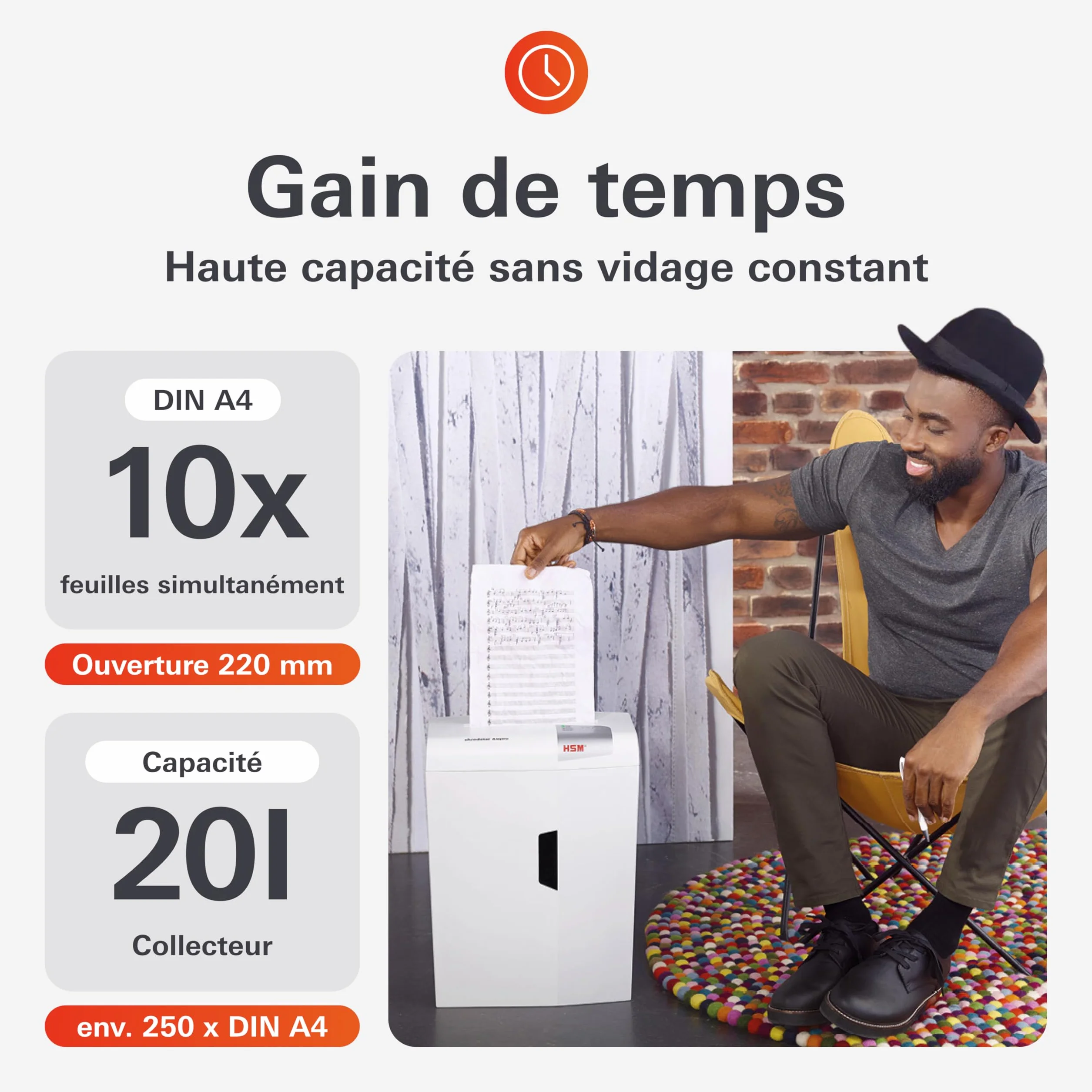 HSM shredstar X10 Destructeur de documents sécurité 3 10 feuilles coupe particules 4,5x30 mm Blanc Argent