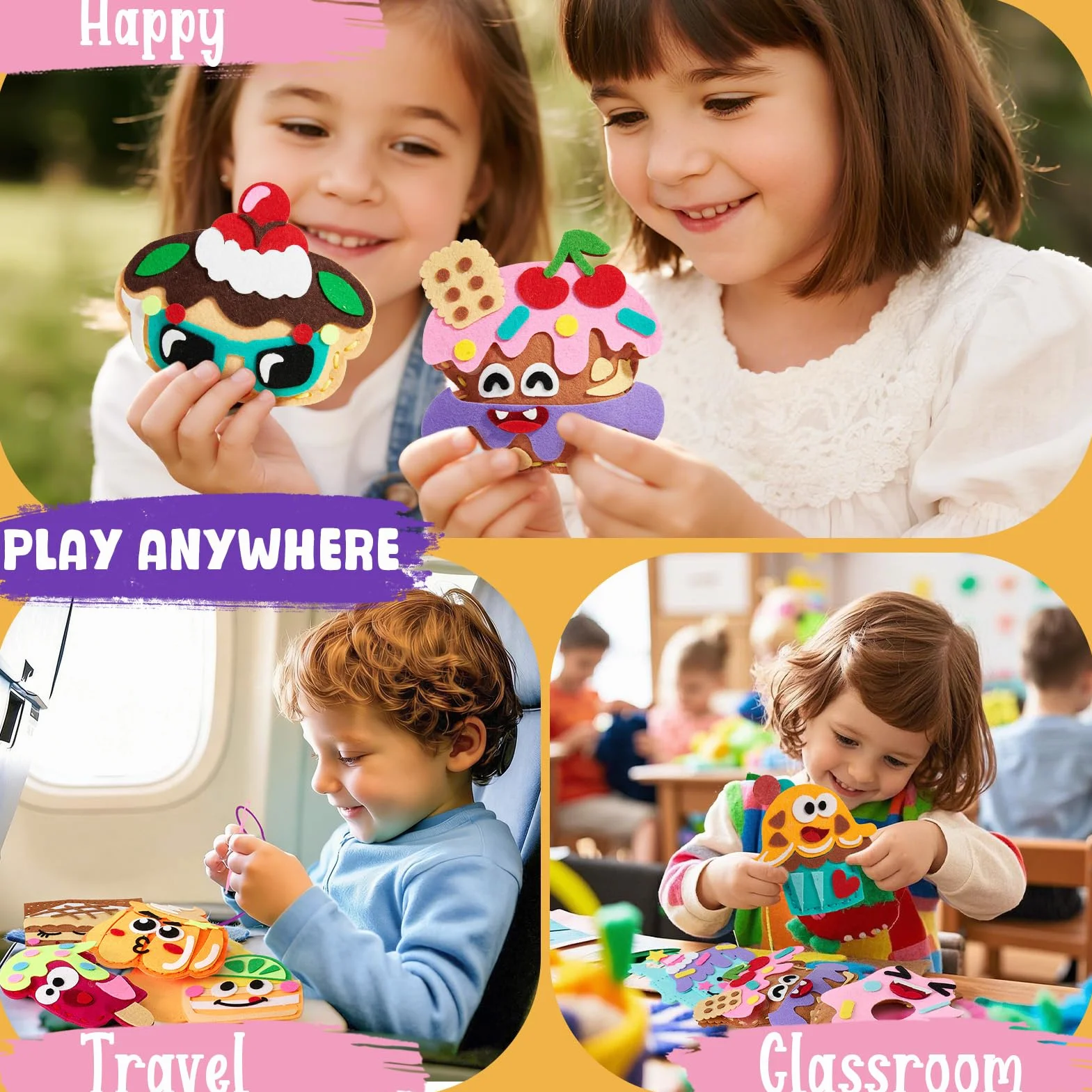 TUZT Kit Couture Enfant 12 DIY Desserts Bricolage avec Couture en Feutre & Aiguilles Plastique Loisir Créatif Jouet Cadeau pour Garçon Fille 5-10 Ans