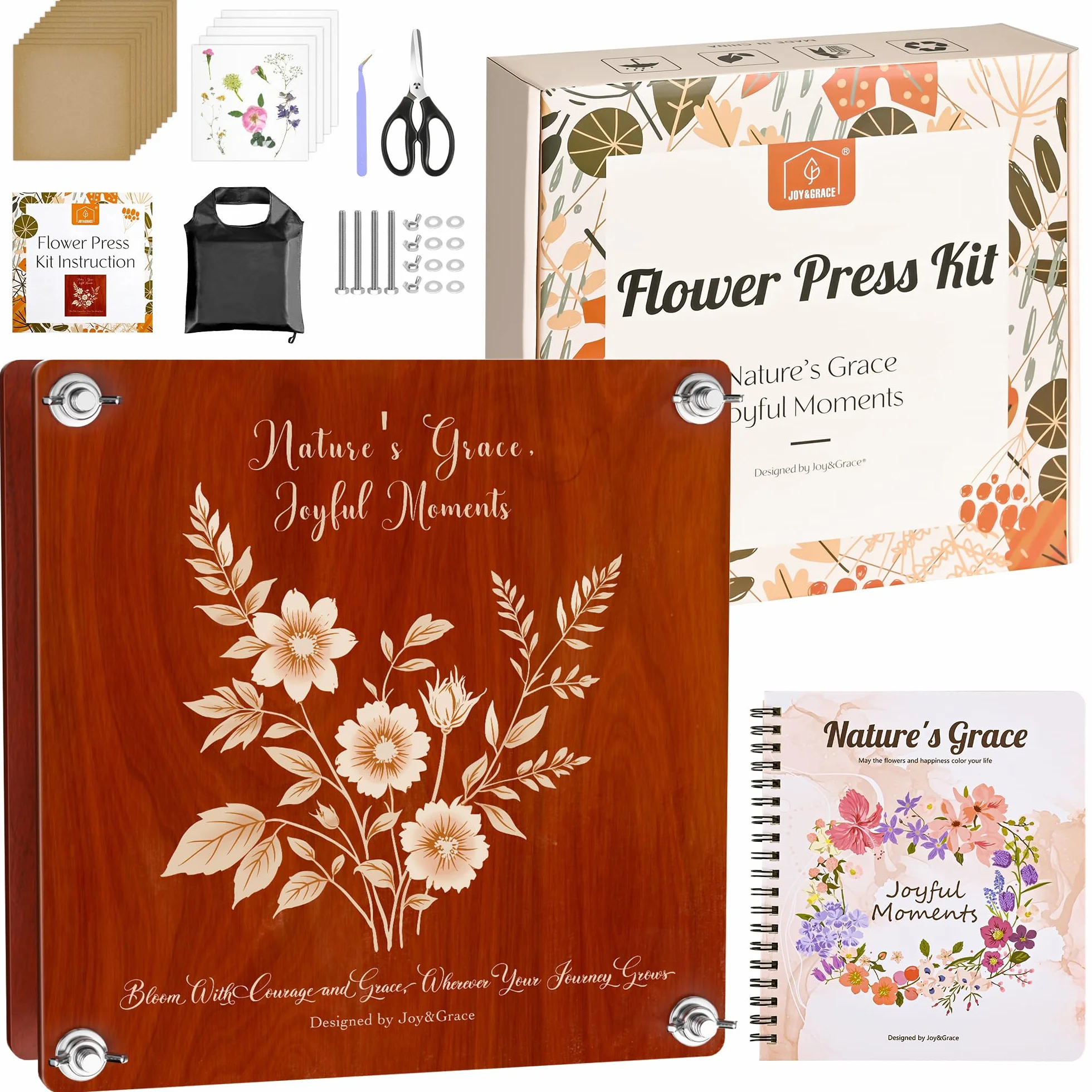 Kit de presse à fleurs Joy&Grace 27,7 x 27,7 cm 10 couches avec album photo DIY acajou