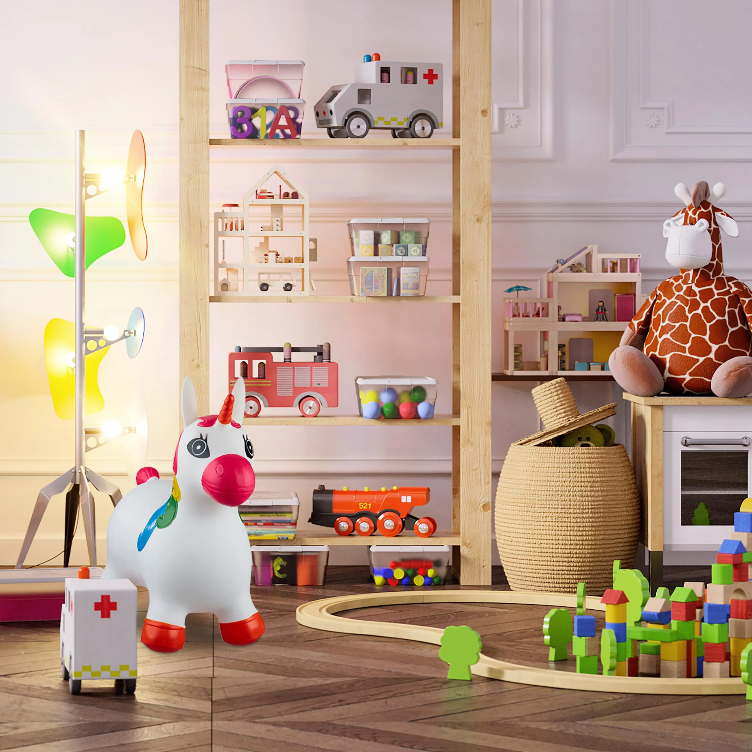 Relaxdays Animal Sauteur en Forme de Licorne, Charge Max. 50 kg, sans BPA, Pompe à air, Blanc