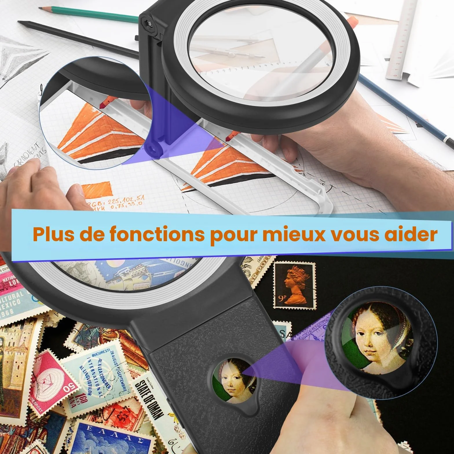 Loupe Grossissante sur Pied 18 LED 10X 30X avec Support Pliable pour Lecture Bijoux Inspection