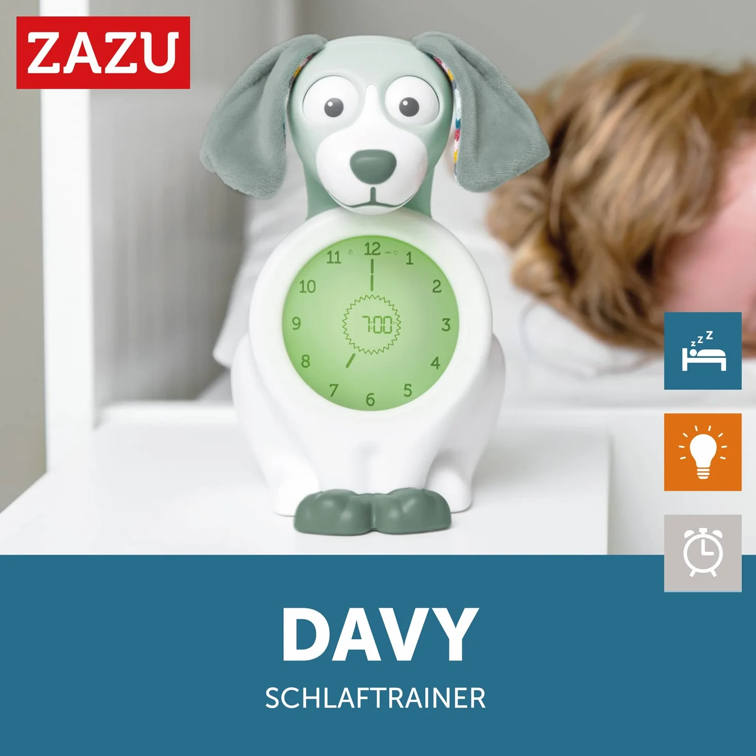 ZAZU Davy The Dog Clock - Horloge d'entraînement au Sommeil et veilleuse pour Enfants | réveil Lumineux