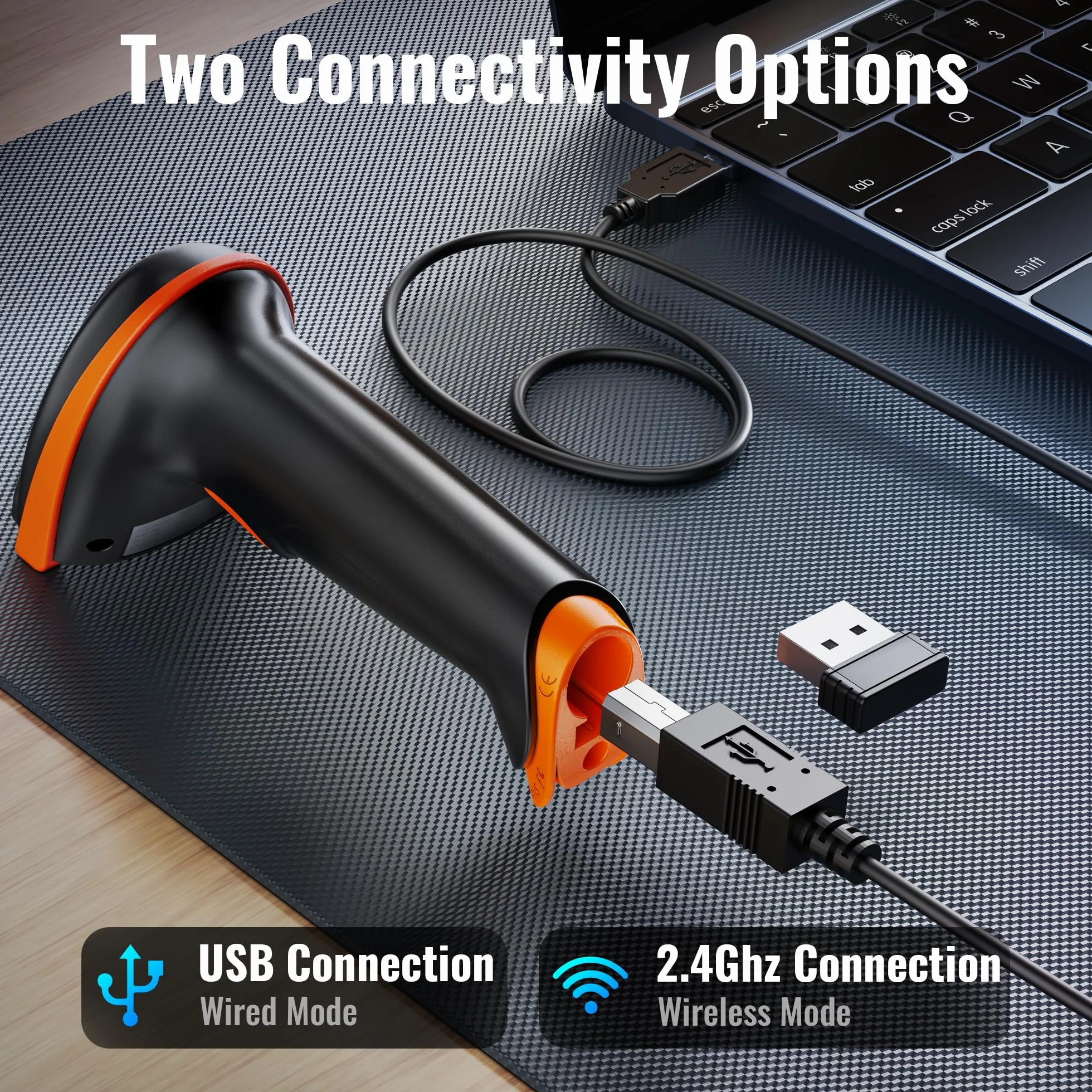 Tera Lecteur de Codes-Barres sans Fil 2,4 GHz Filaire USB 2.0 Douchette 1D Rechargeable Modèle 5100
