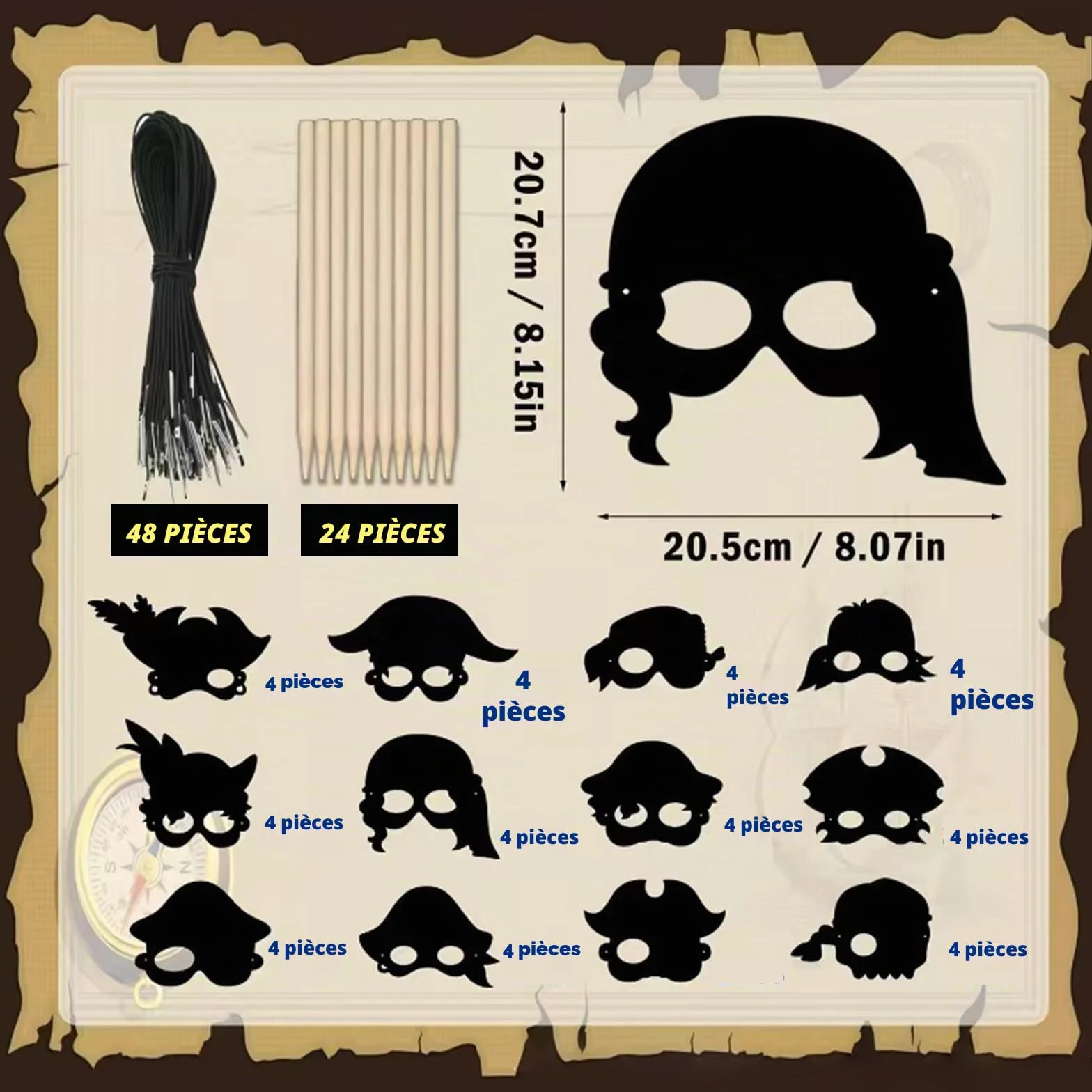 Lot de 48 masques de pirate arc-en-ciel à gratter pour anniversaire