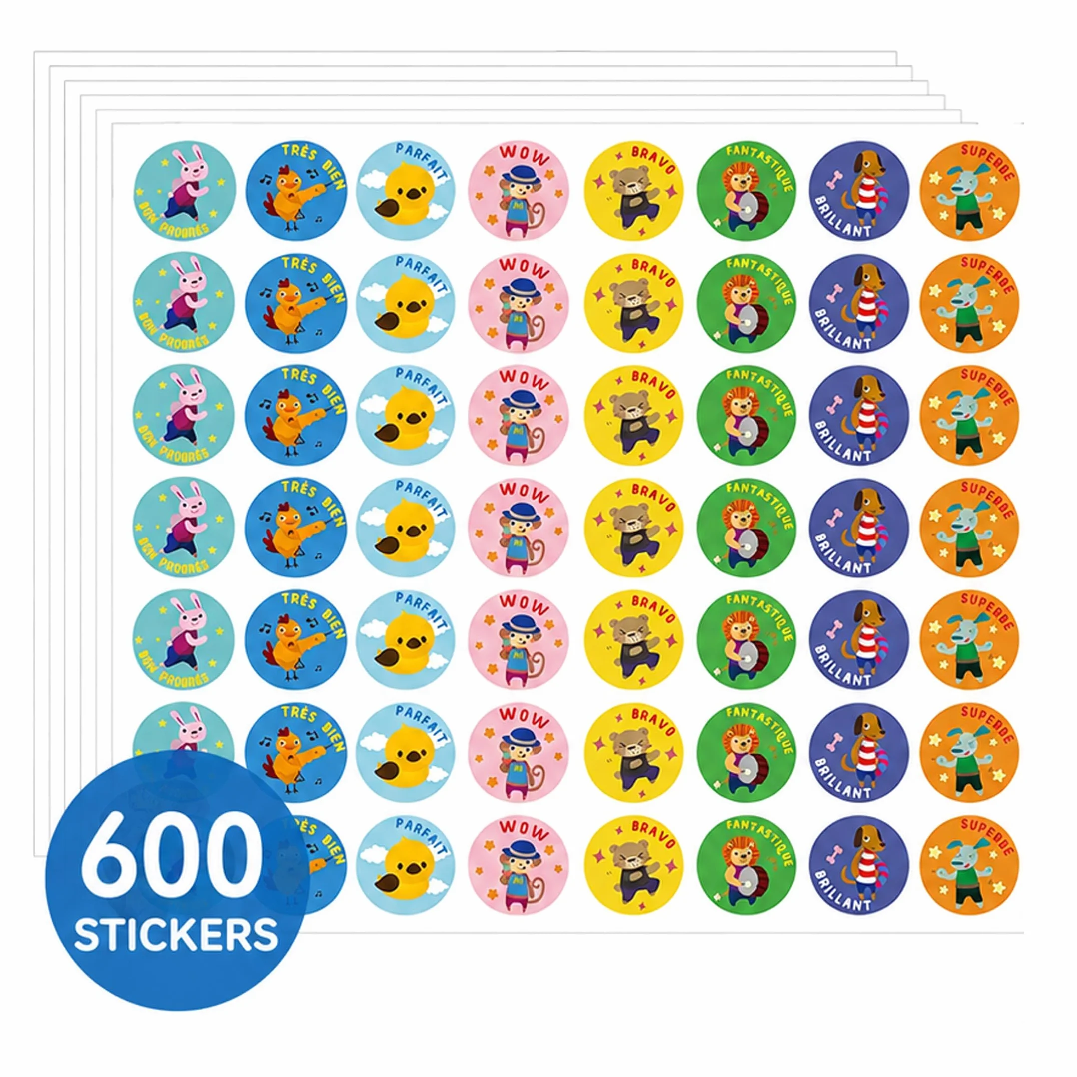Autocollants inspirants français 2,5 cm Lot de 450 - Autocollants de motivation pour enseignants - Étiquettes de récompense
