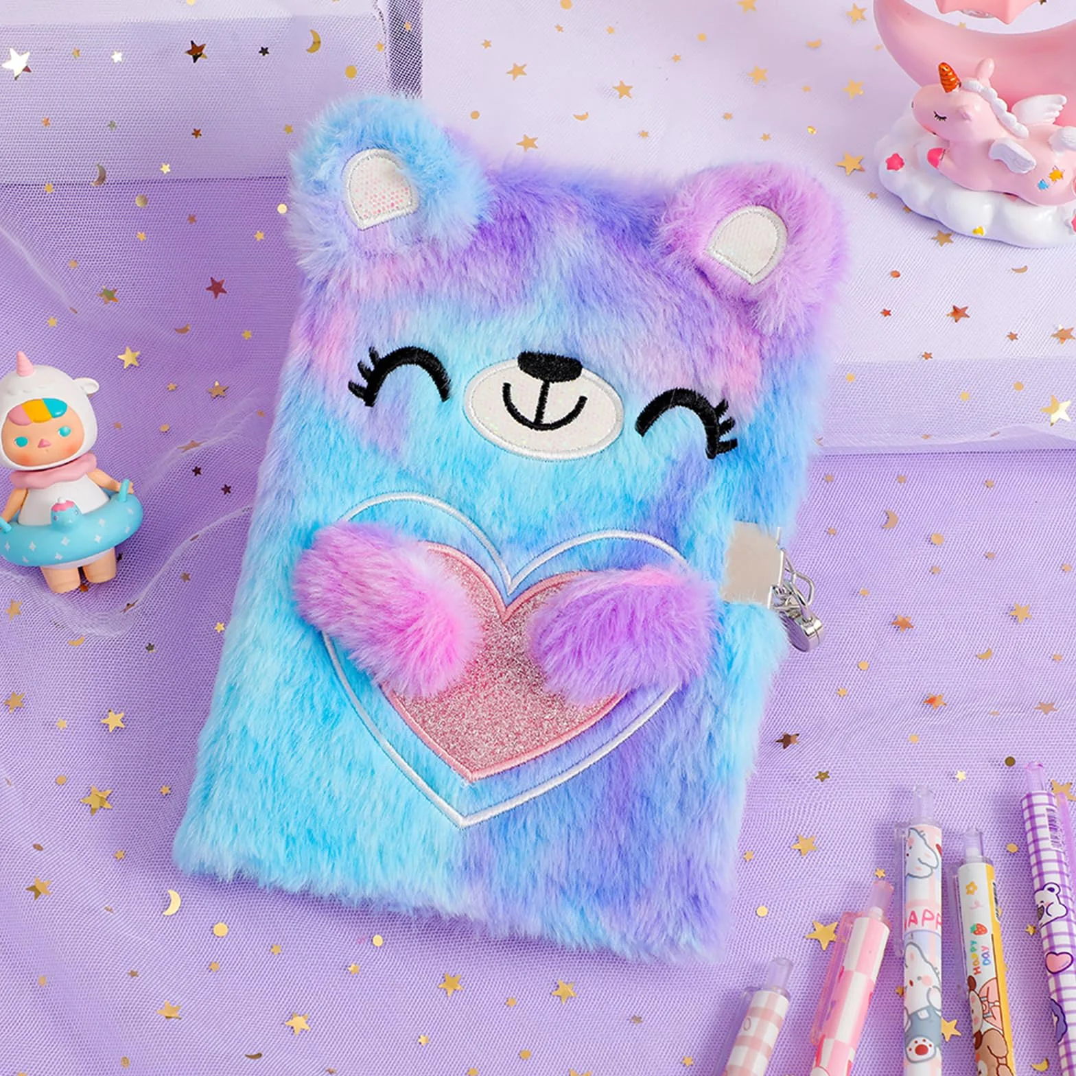 Journal Intime Fille avec Cadenas Carnet Secret Cadeau Fille Ours de dessin animé Multicolore