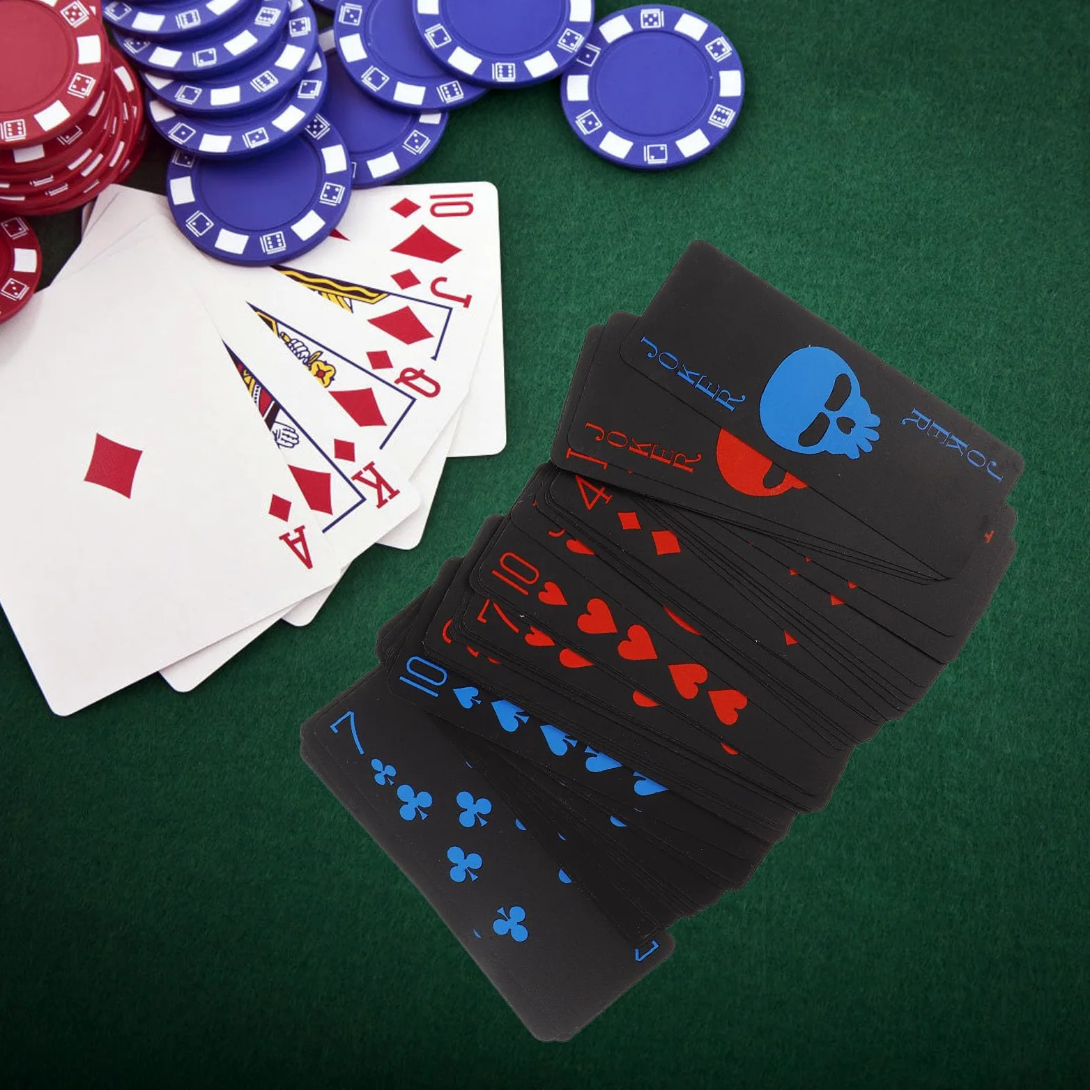 HOMSFOU Cartes à Poker en PVC Noir Étanches Motif Crâne Créatif, Durabilité Exceptionnelle pour Jeux de Cartes en Famille ou Soirée