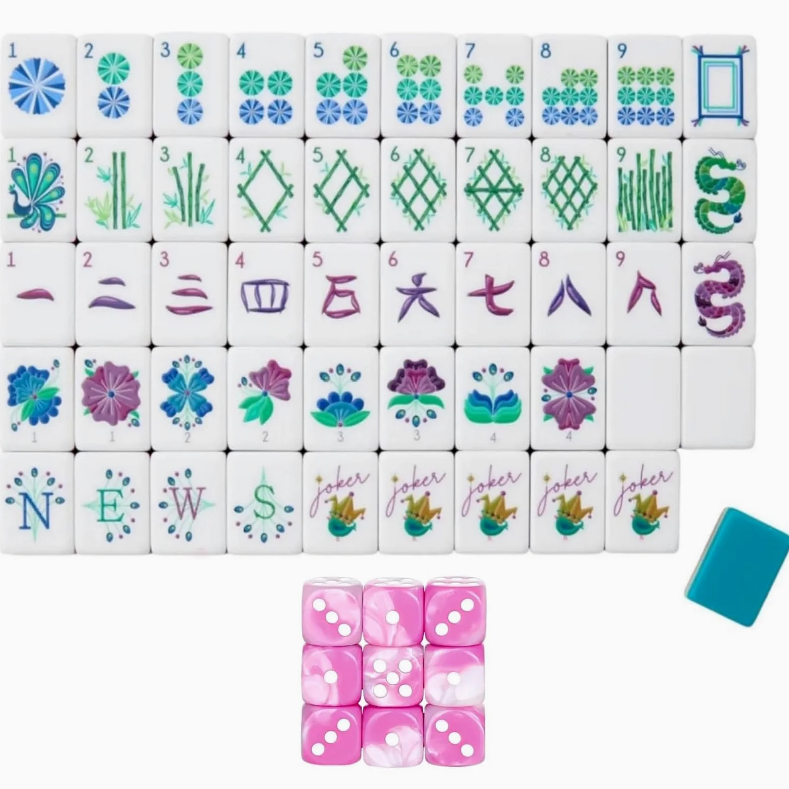 Set Tuiles Mahjong Premium 4 Couches 160 Pièces Acrylique Américain | Avec Tuiles Vierges et Dés Gravure Claire pour Soirées Famille et Événements(Deep Teal)