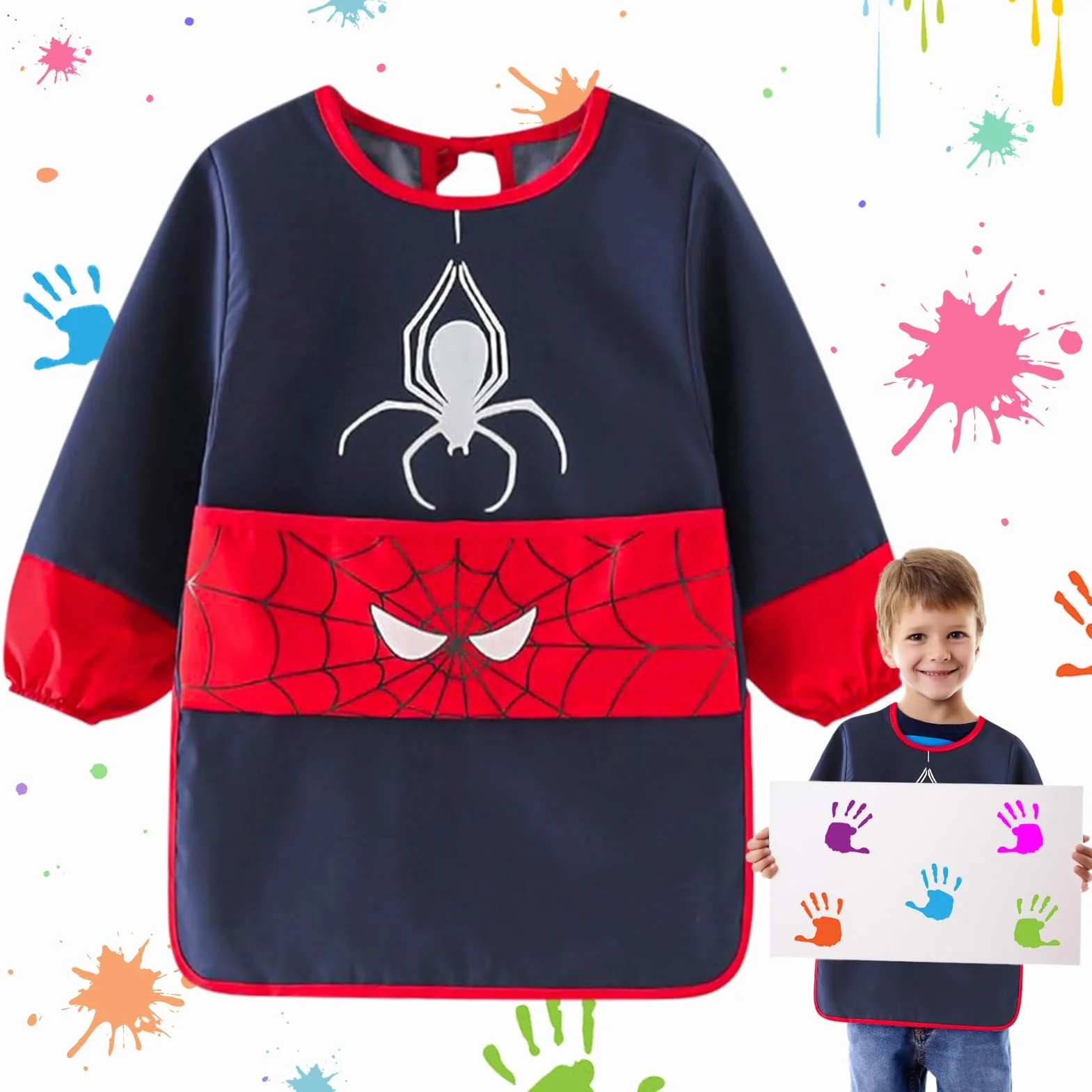 Tablier Peinture Enfant Imperméable Blouse 3-7 Ans avec Poches Manches Longues pour Activités Scolaires Dessin Cuisine