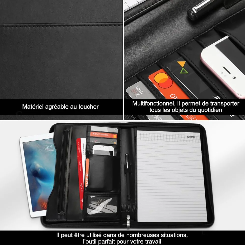 LOETAD Porte Documents A4 Homme Cuir Organiseur Bureau Support Presse-Papiers Poche Téléphone