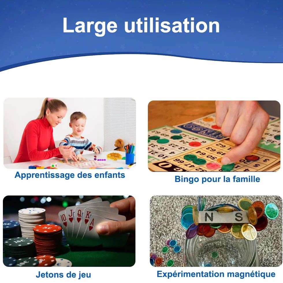 Jetons de Loto avec Anneaux Métalliques - Accessoires de Jeu d'Échecs Transparent (Bleu)
