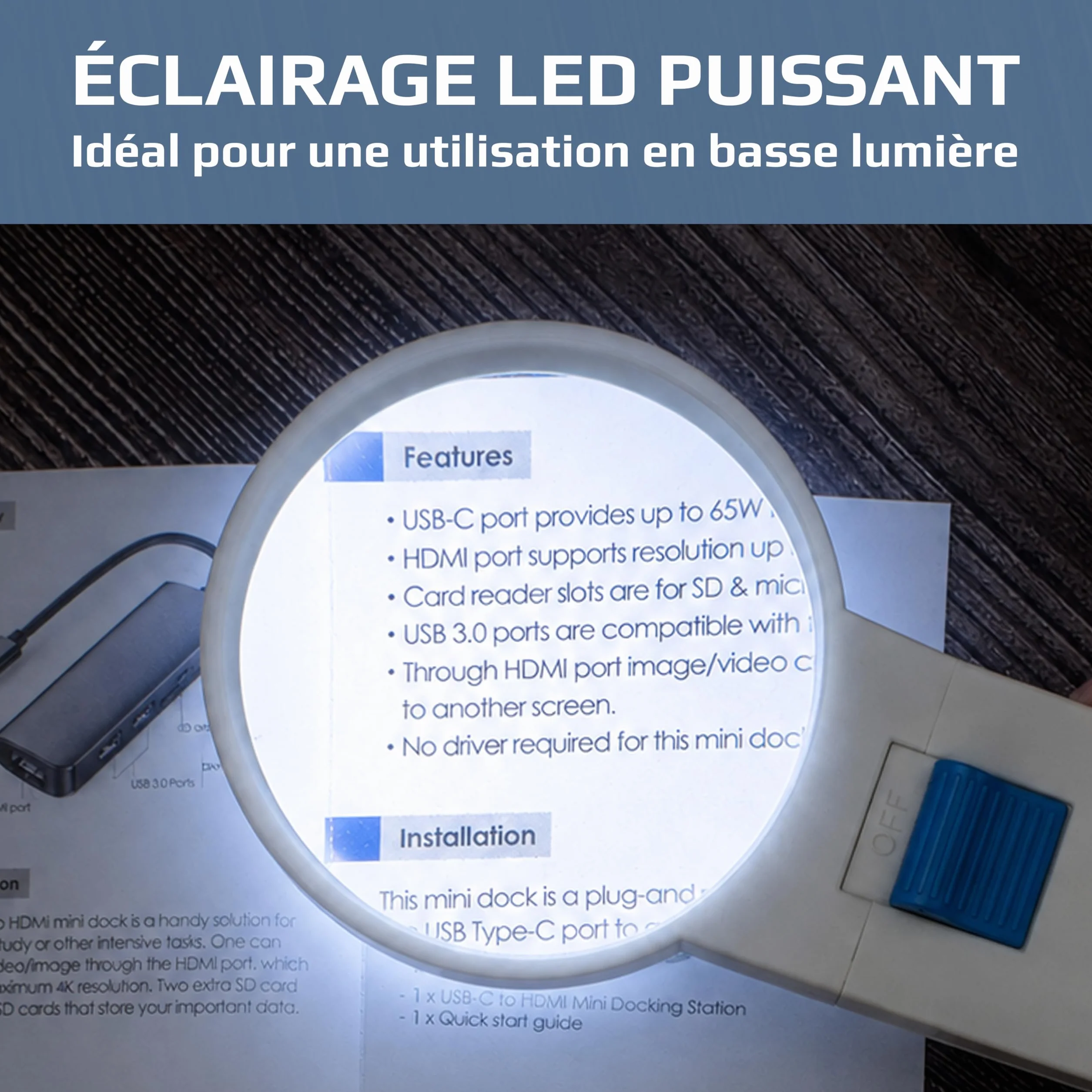 Carson Loupe éclairée LED 5X 6,4 cm Asphérique Portable SV-50