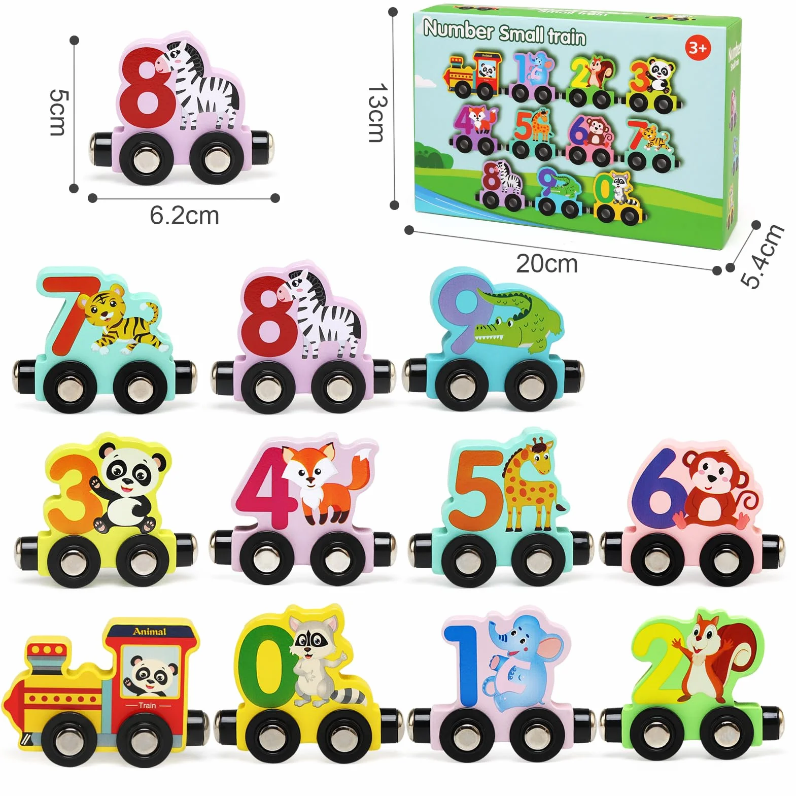 Train Jouet en Bois pour Enfant, Aimant Numéro Set, Montessori Voitures à Moteur Magnétique, Jeux Educatif 1-4 Ans