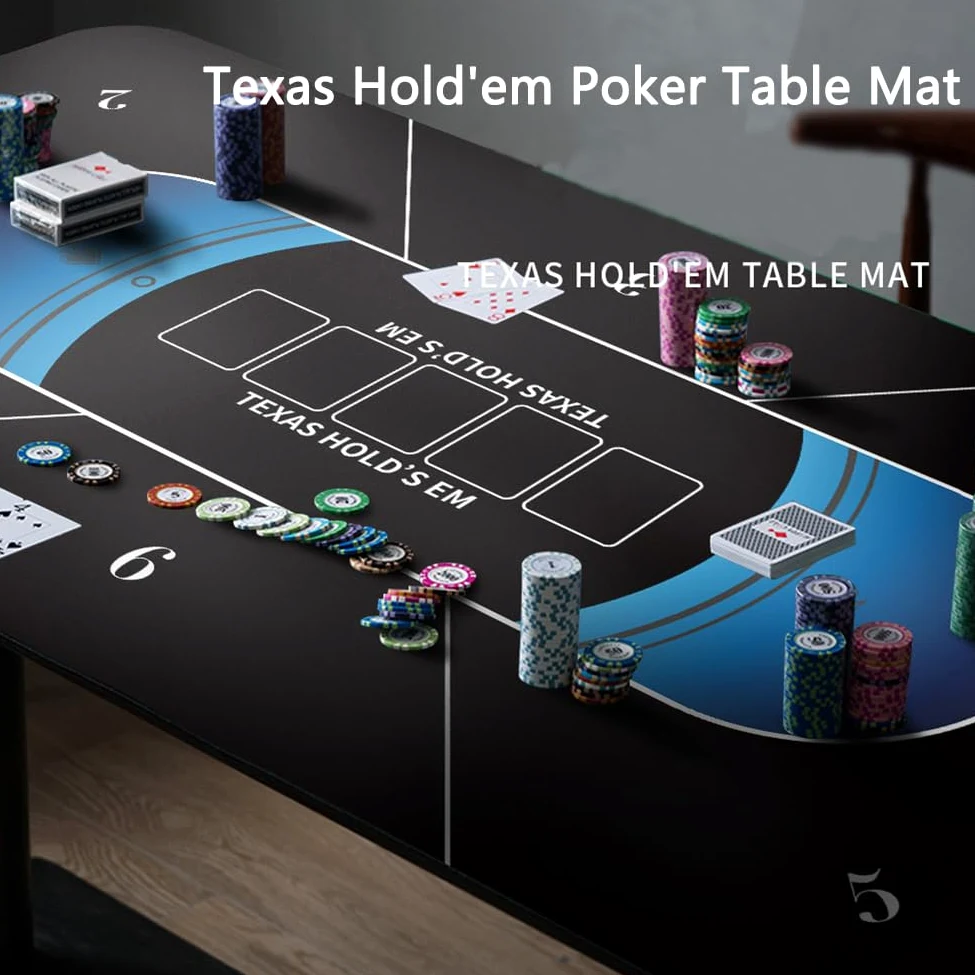 Tapis de Poker, Tapis de Poker Texas Hold'em jusqu'à 6 Joueurs, Disposition du Tapis de Table de Poker avec Sac de Rangement for Jeux de Poker(Black 6 Players,1.8 x 0.9 M)