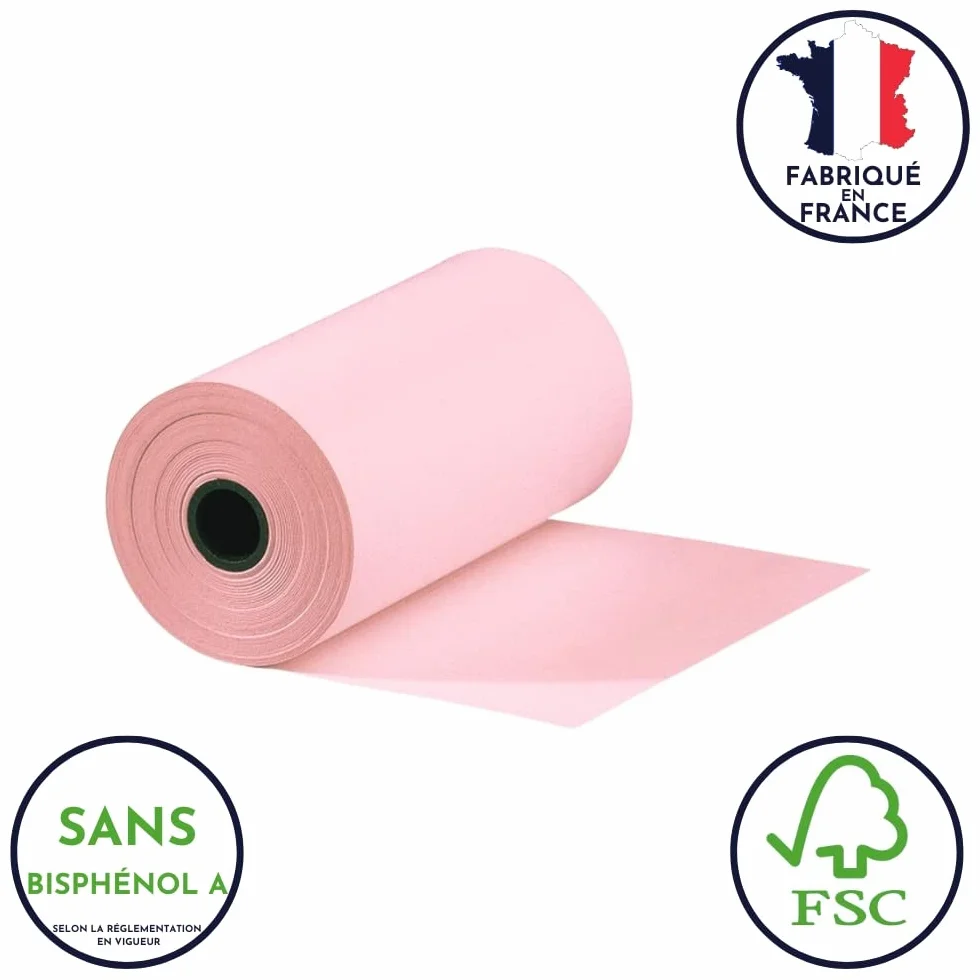 50 Bobines Thermiques TPE 57x40x12mm Rose Sans BPA FSC Compatibles Ingenico Verifone