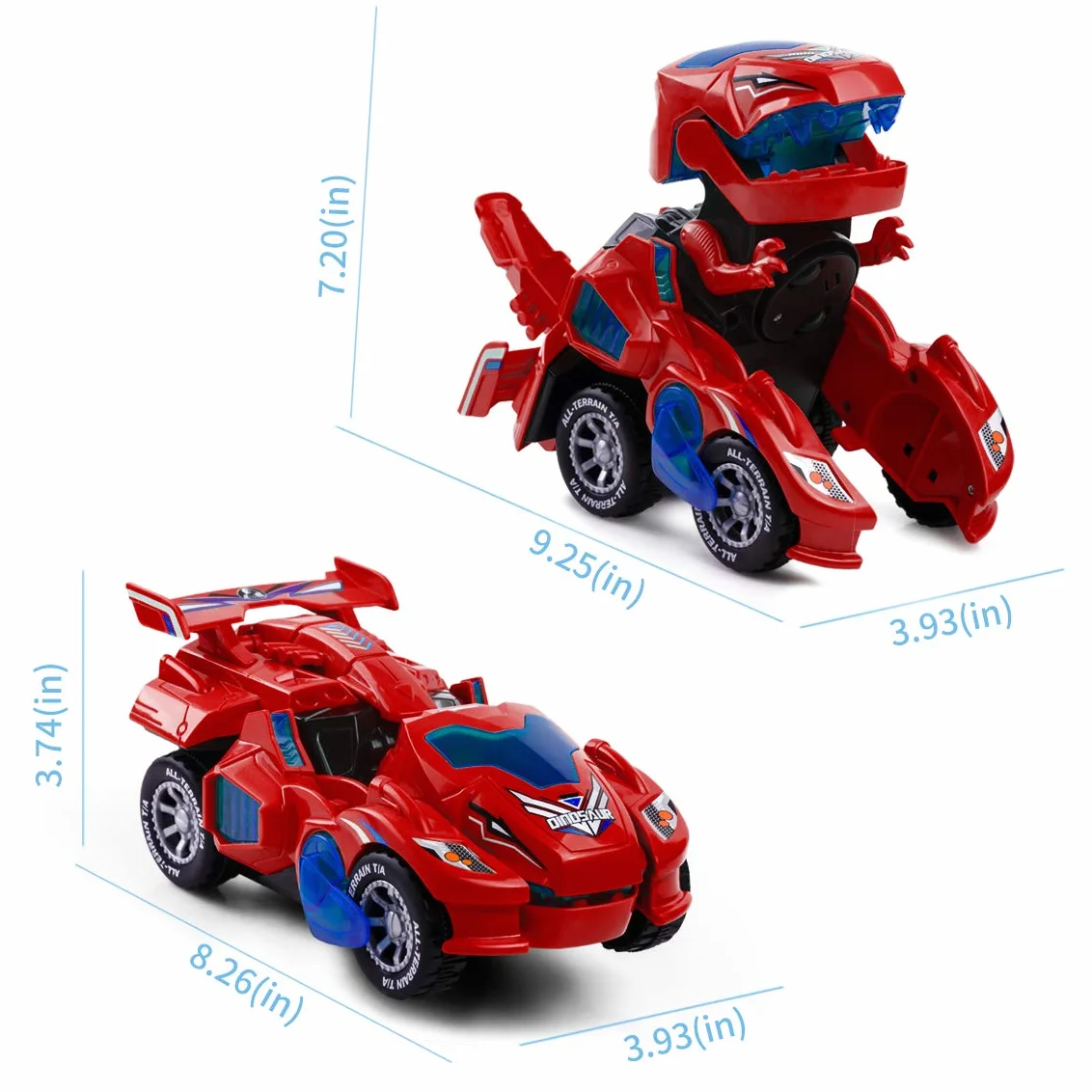 Highttoy Voiture Dinosaure Transformable Enfant, Jouet Transformateur Dinosaure Electrique avec Lumières et Musique, Cadeau 3-6 Ans Garçon Fille, Rouge