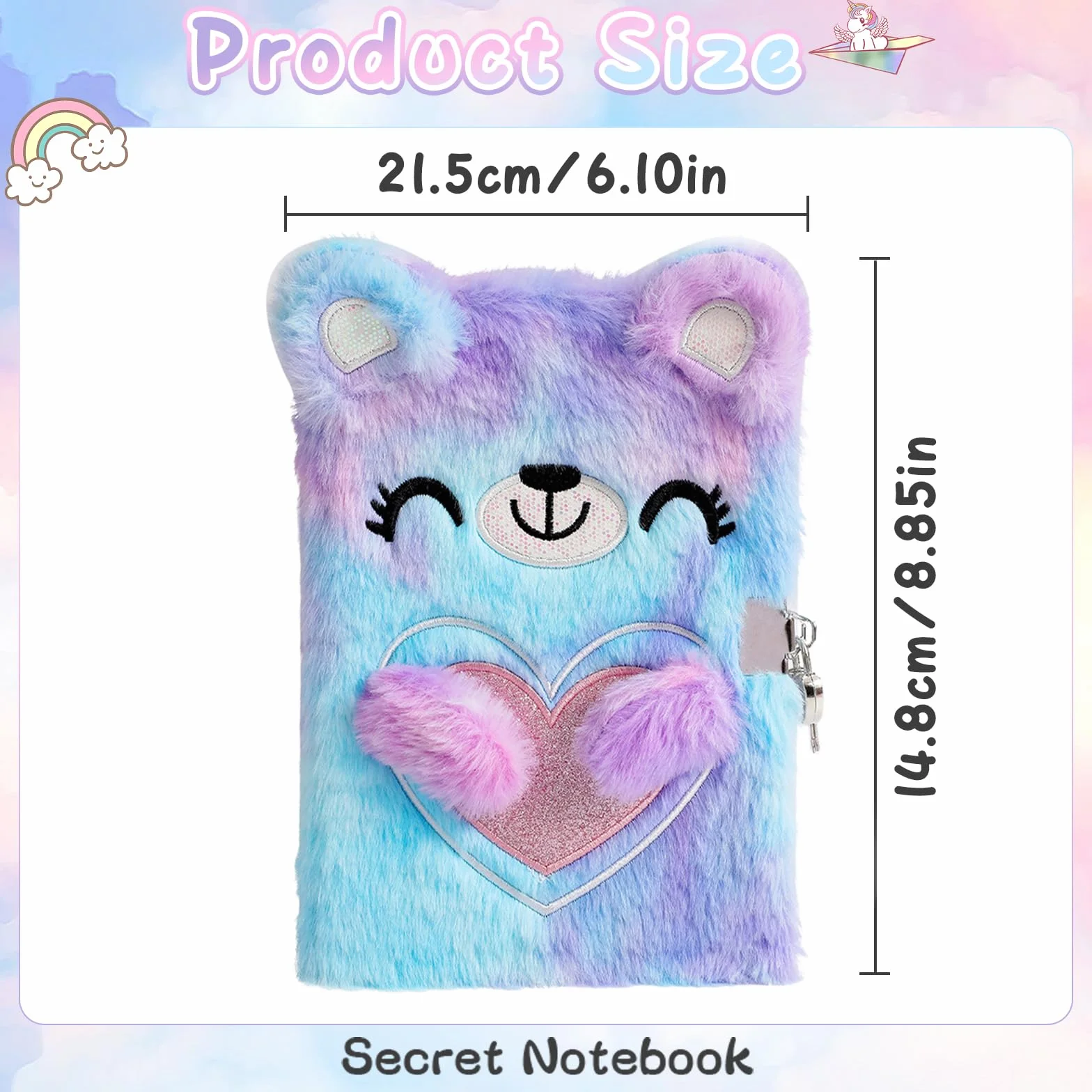 Journal Intime Fille avec Cadenas Carnet Secret Cadeau Fille Ours de dessin animé Multicolore