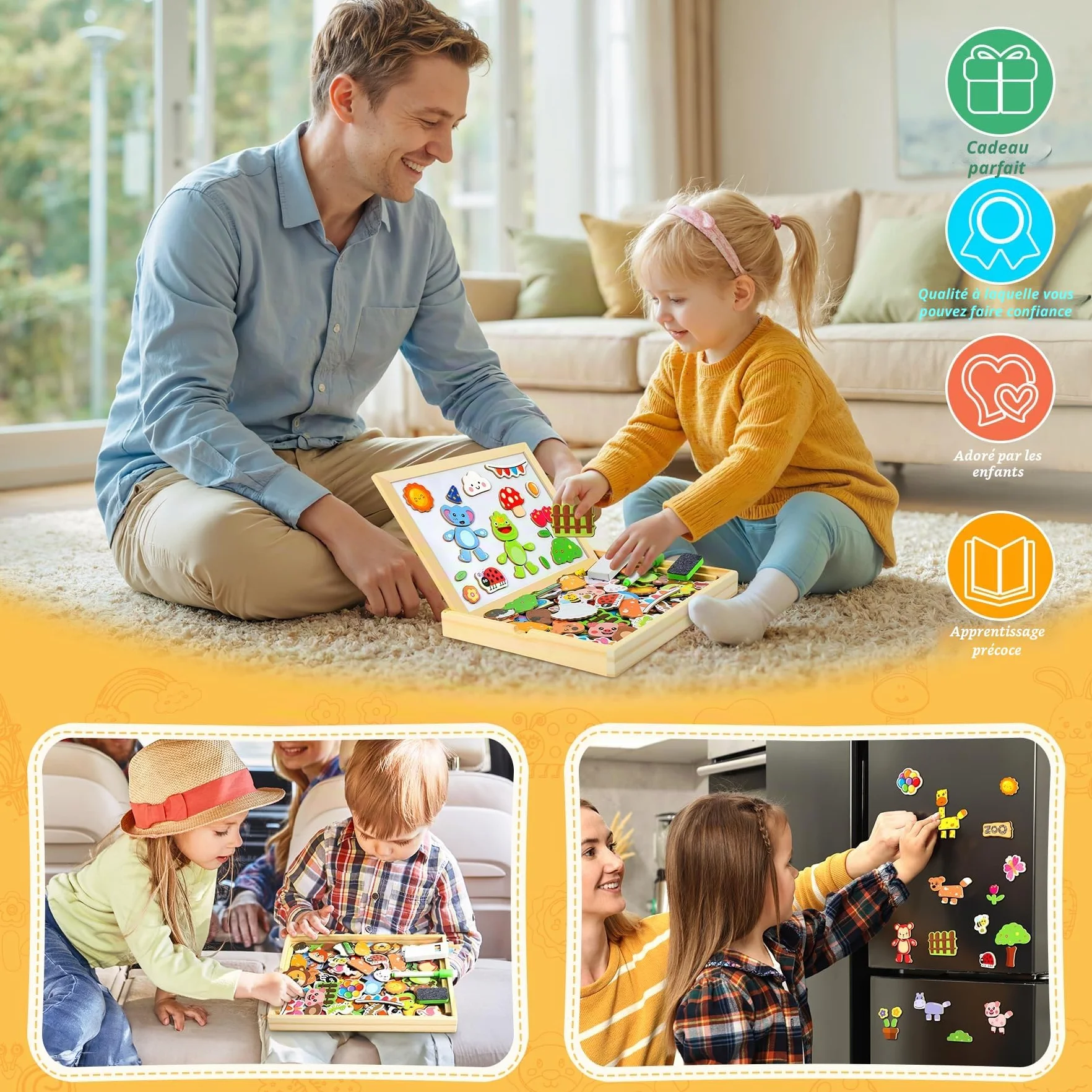 COOLJOY Magnétique Puzzle Jouet Enfant 3 Ans, Jeux en Bois Double Face, Jouets Educatif pour 3 4 5 Ans