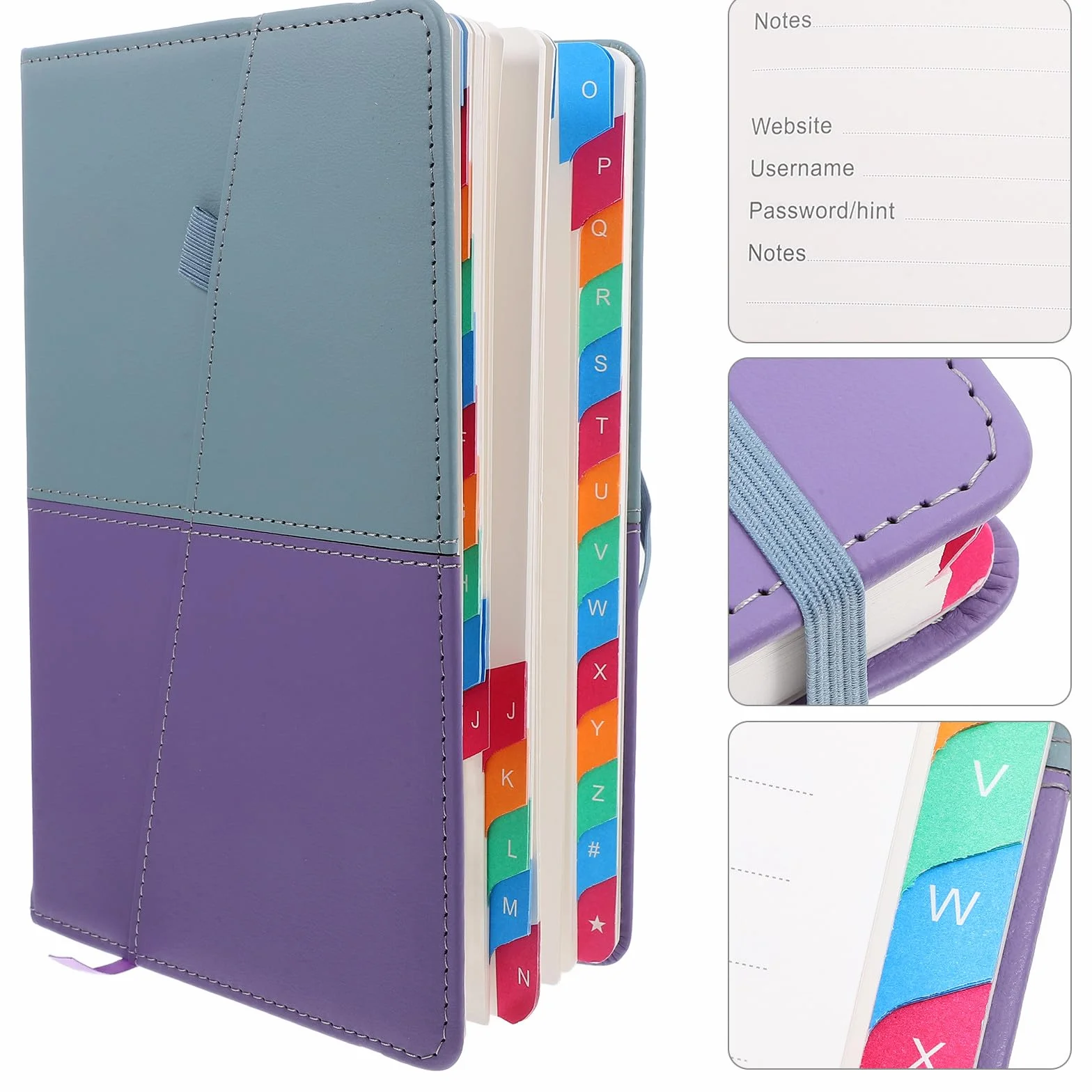 Homoyoyo Carnet A5 Mots de Passe Adresses Web Onglets Alphabétiques Organiseur Portable Bleu Violet Répertoire Usage Personnel Bureau