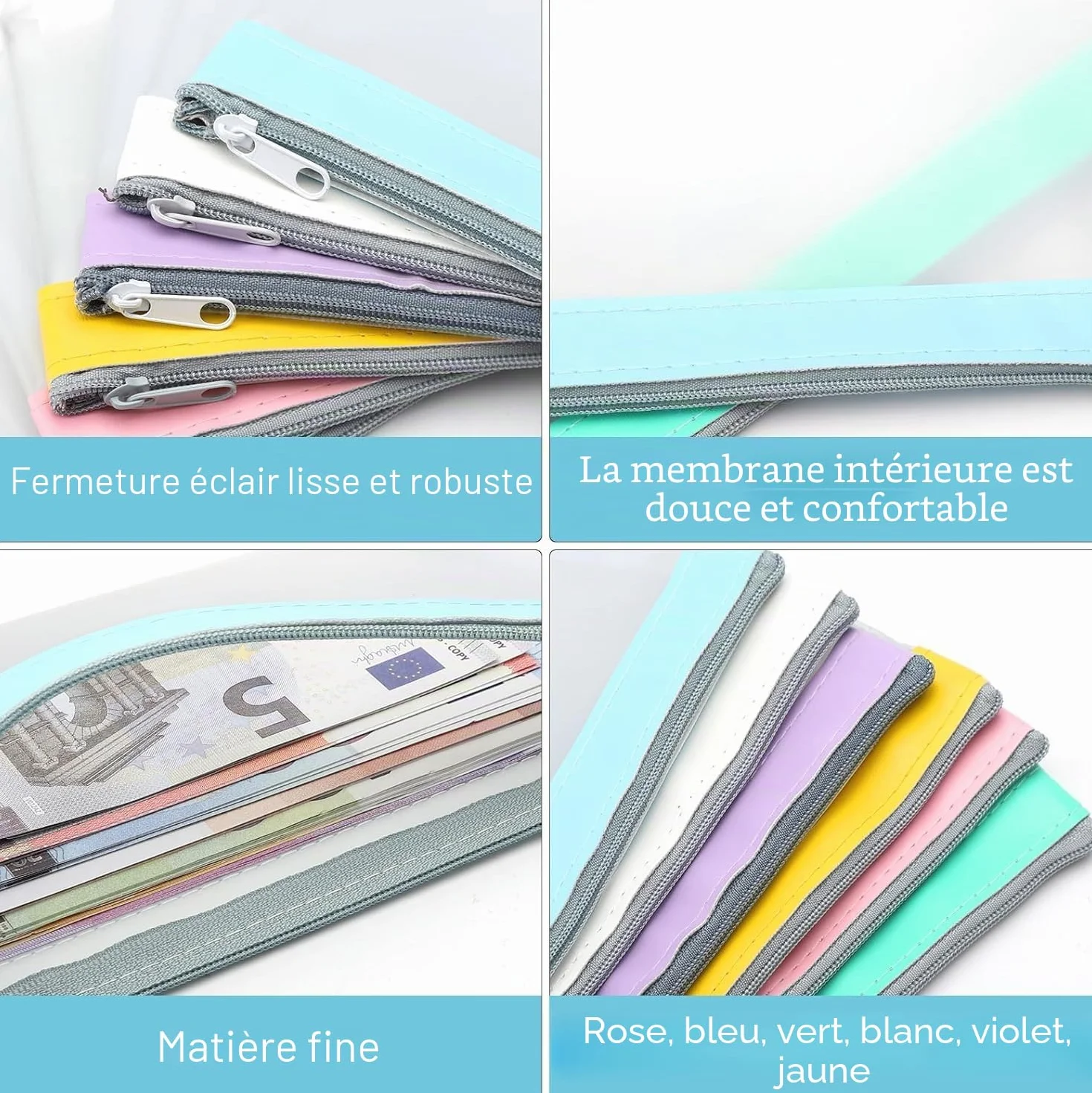 VOSSOT 6 Pièces Sacs d'argent avec Fermeture Éclair Pochette Transparente pour Banque 19,3x9,4 cm