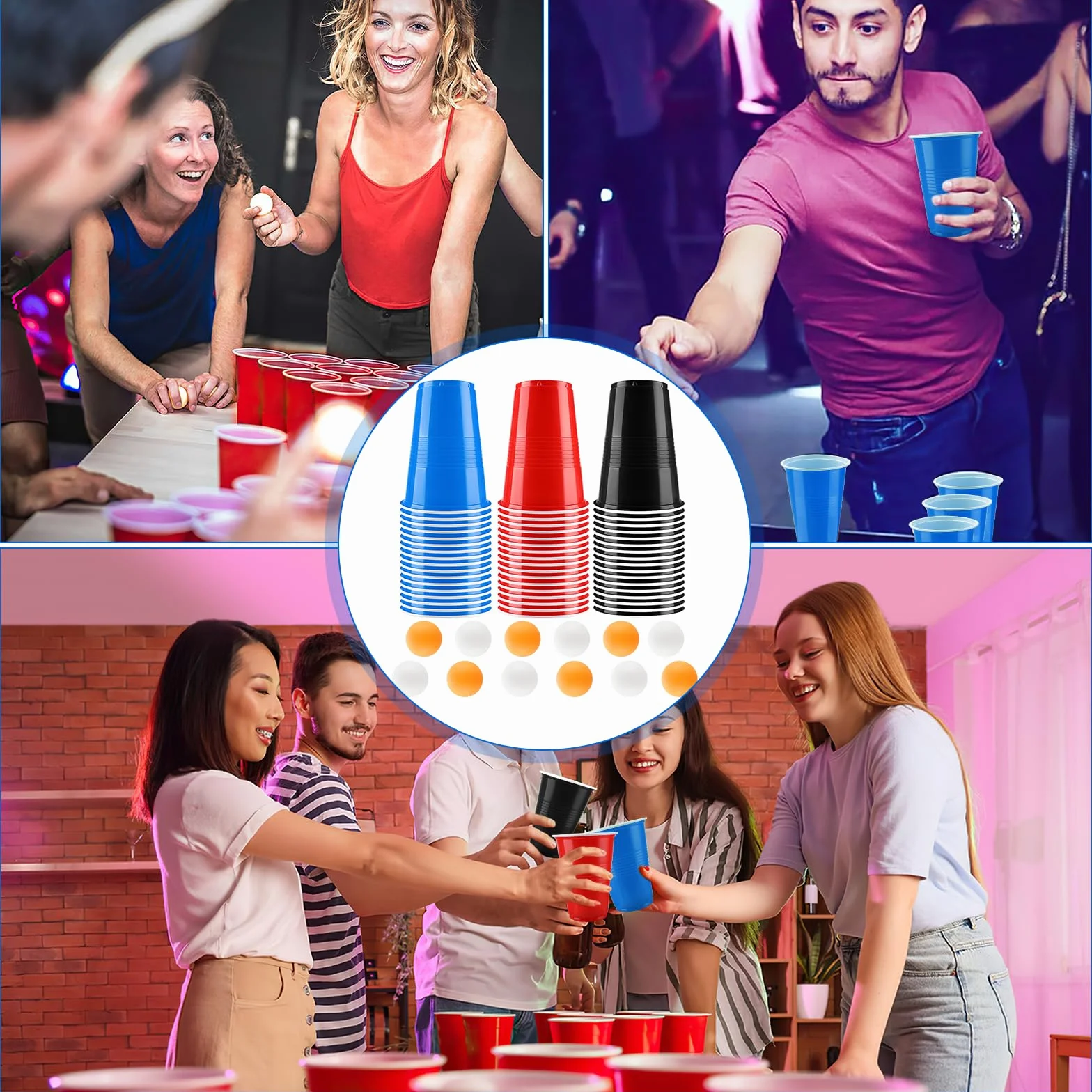 Sprifityy 51 Réutilisables Tasse Beer Pong 500ML Jeux à Boire Gobelets avec 12 Balles Ping-Pong