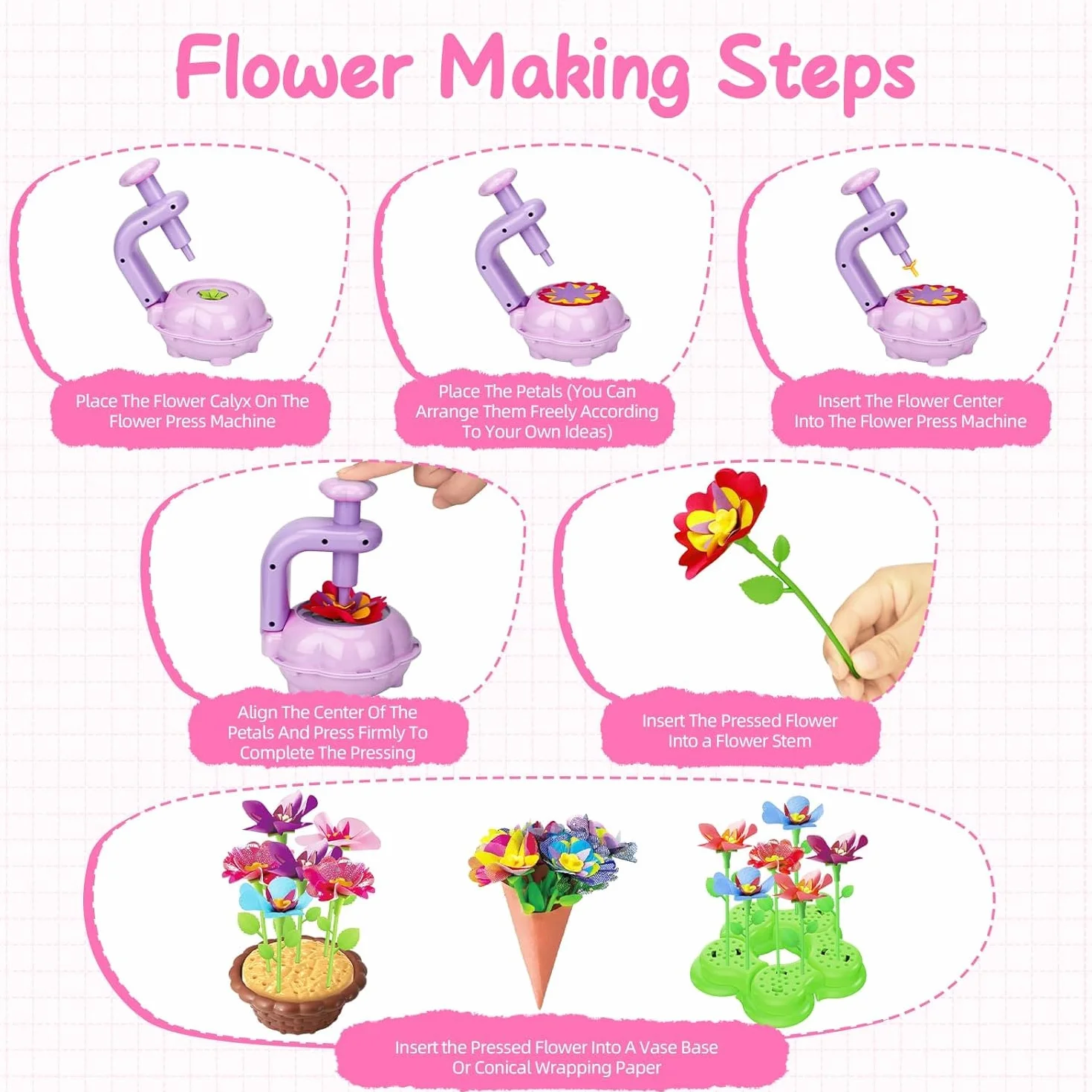 Kit Fabrication de Fleurs Tissu Bricolage Créatif pour Filles 3+ Ans Violet