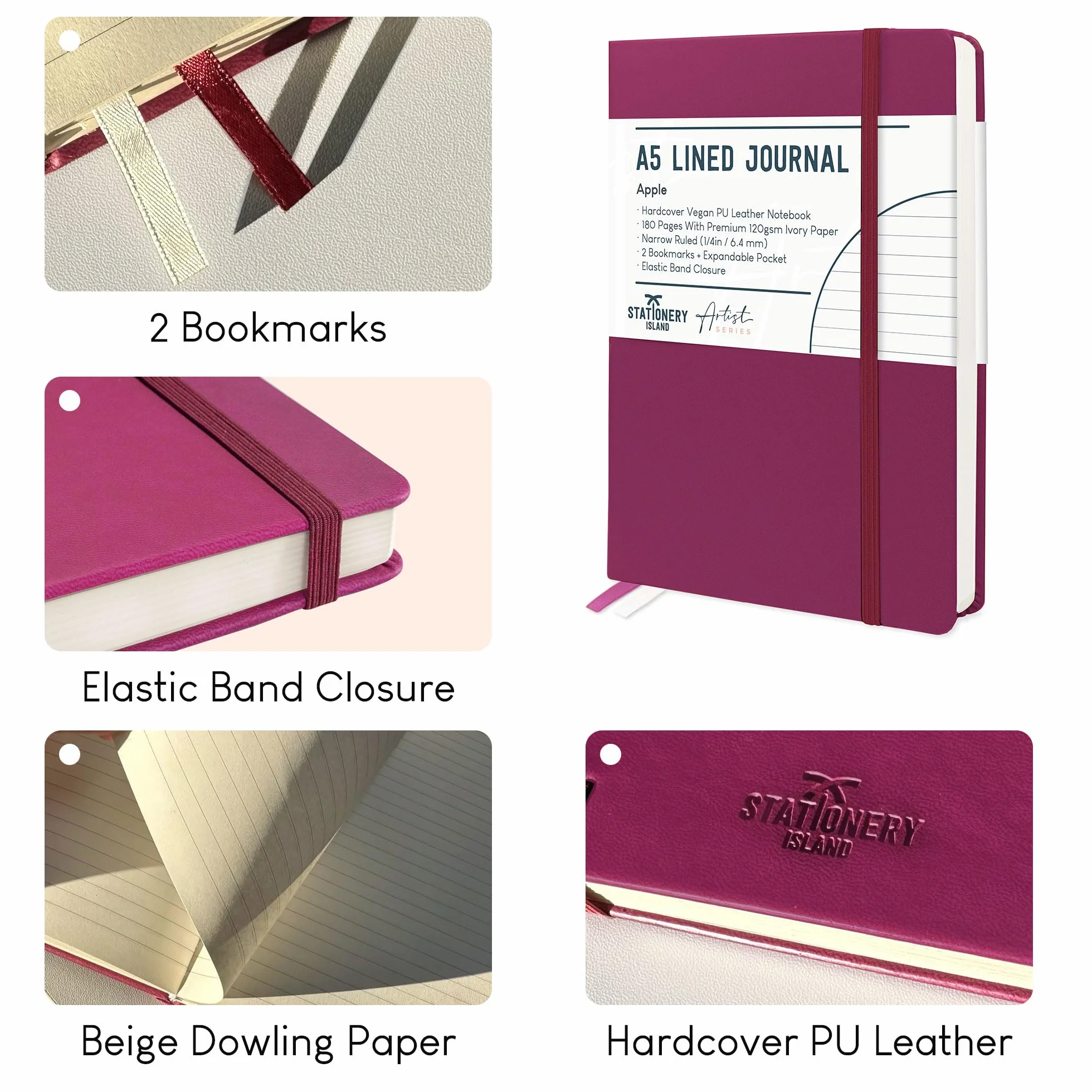 Carnet de Notes A5 Couverture Rigide Ligné 120 g/m² 180 Pages Papier Épais