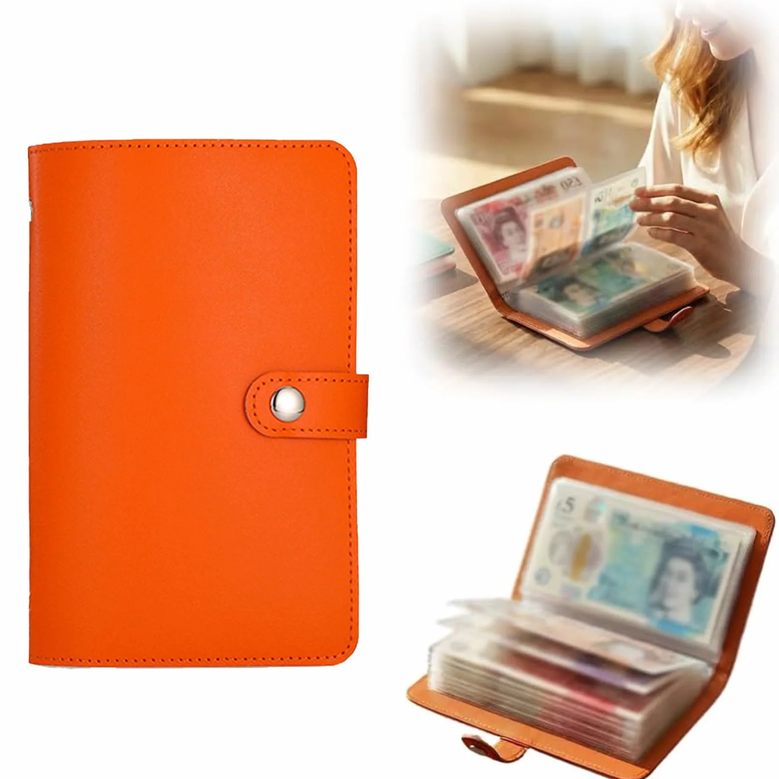 Lot de 100 enveloppes pour défi d'économie d'argent, carnet A5 utilisable des deux côtés, classeur avec boucle magnétique (orange)