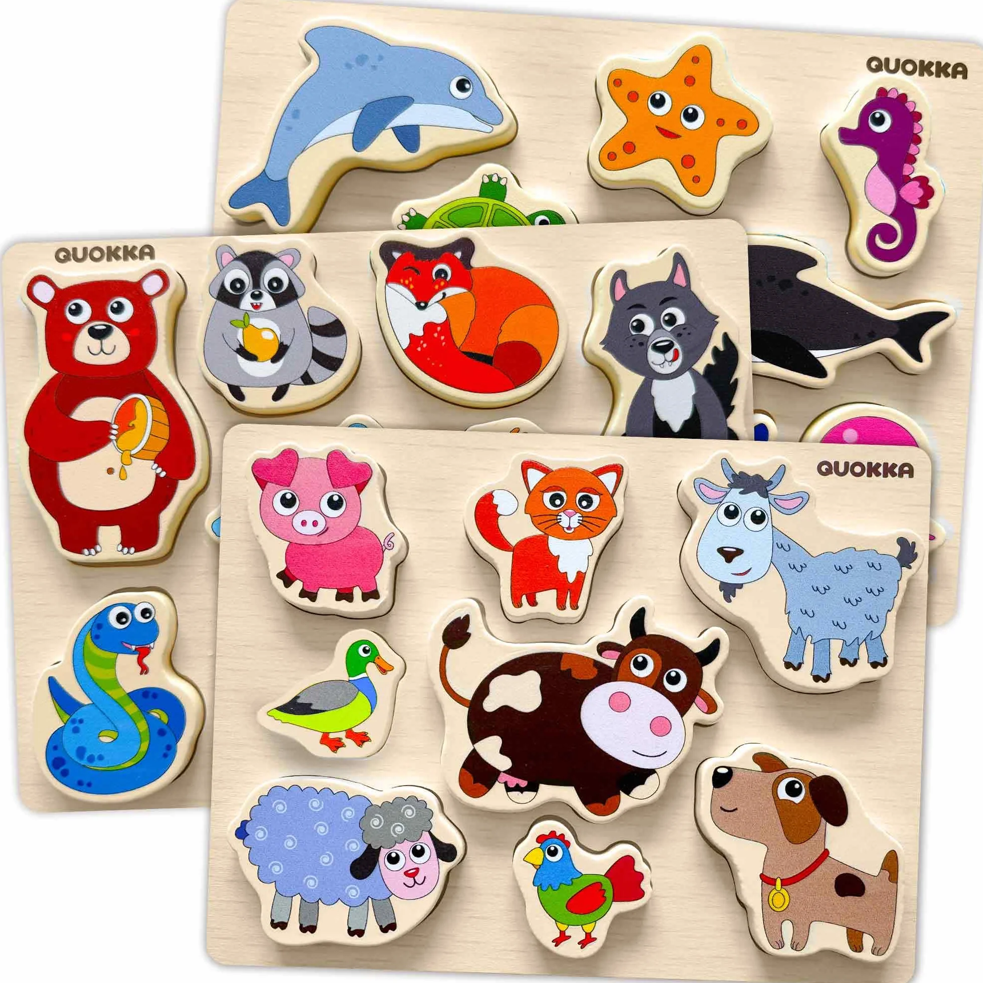 QUOKKA Puzzle en Bois Enfant 1 2 Ans - Jouet Montessori Animaux Épais 3 4 Ans - Jeux Educatif Cadeau 1 à 3 Ans