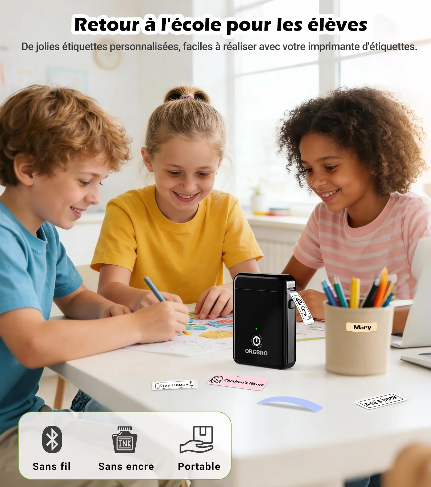 ORGBRO X1 Étiqueteuse Bluetooth Portable pour Maison Bureau École, Noir