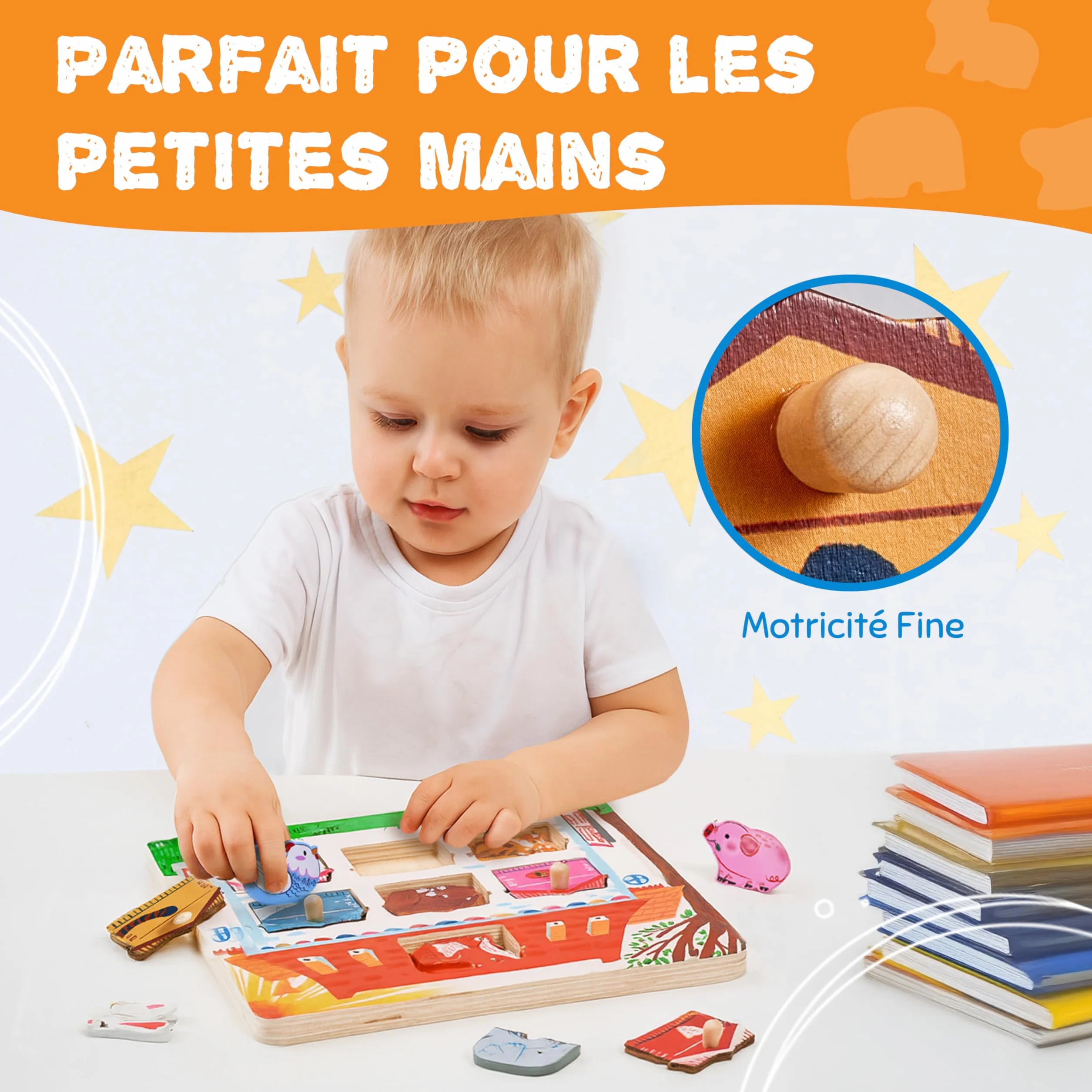 JoyCat Puzzle Bois Enfant 1 An Montessori Jouet Éducatif Animaux 7 Pièces Cadeau Anniversaire