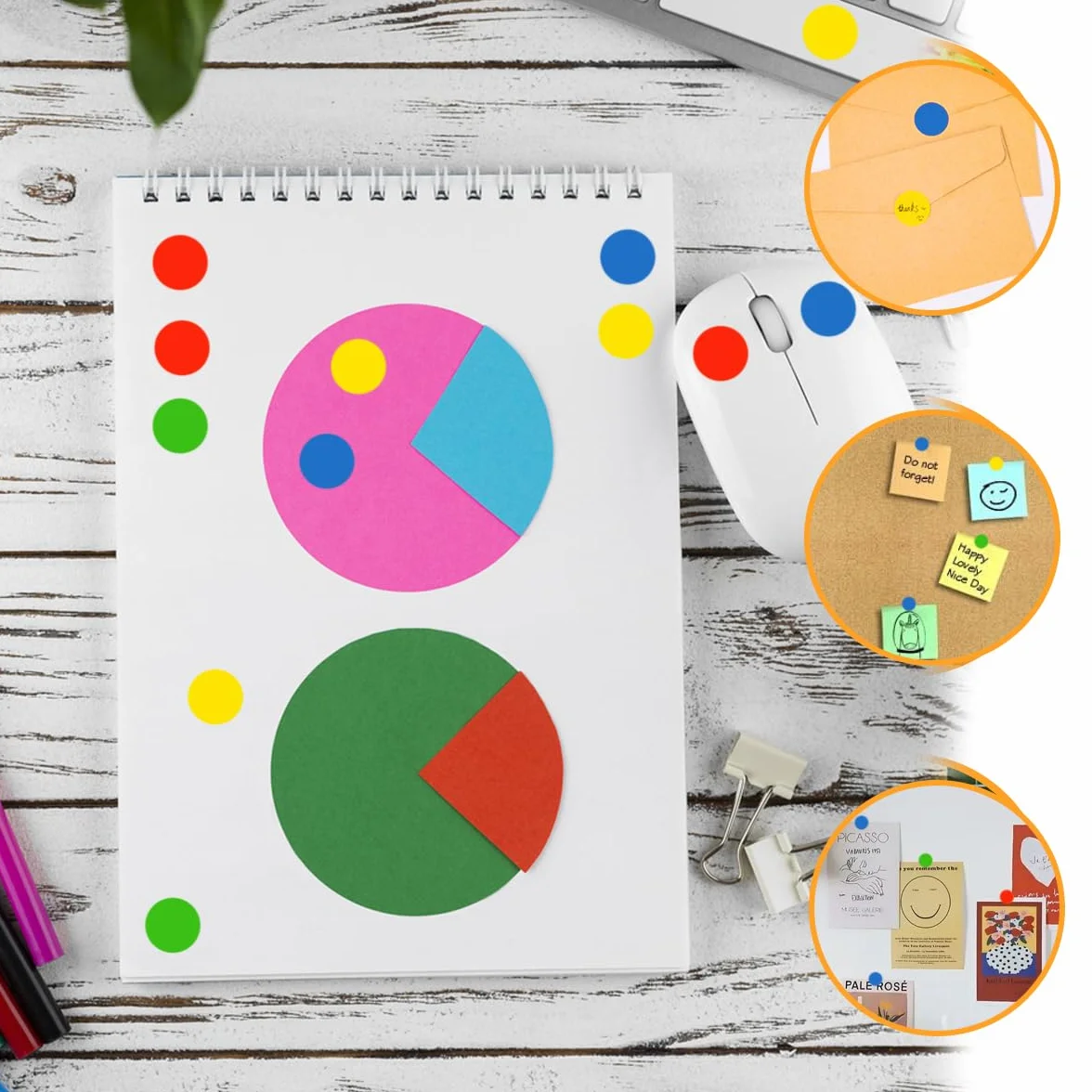 Gommettes Autocollantes Rondes Multicolores 13 mm 4000 Pièces 4 Rouleaux pour Tri Bureau Marquage Bricolage