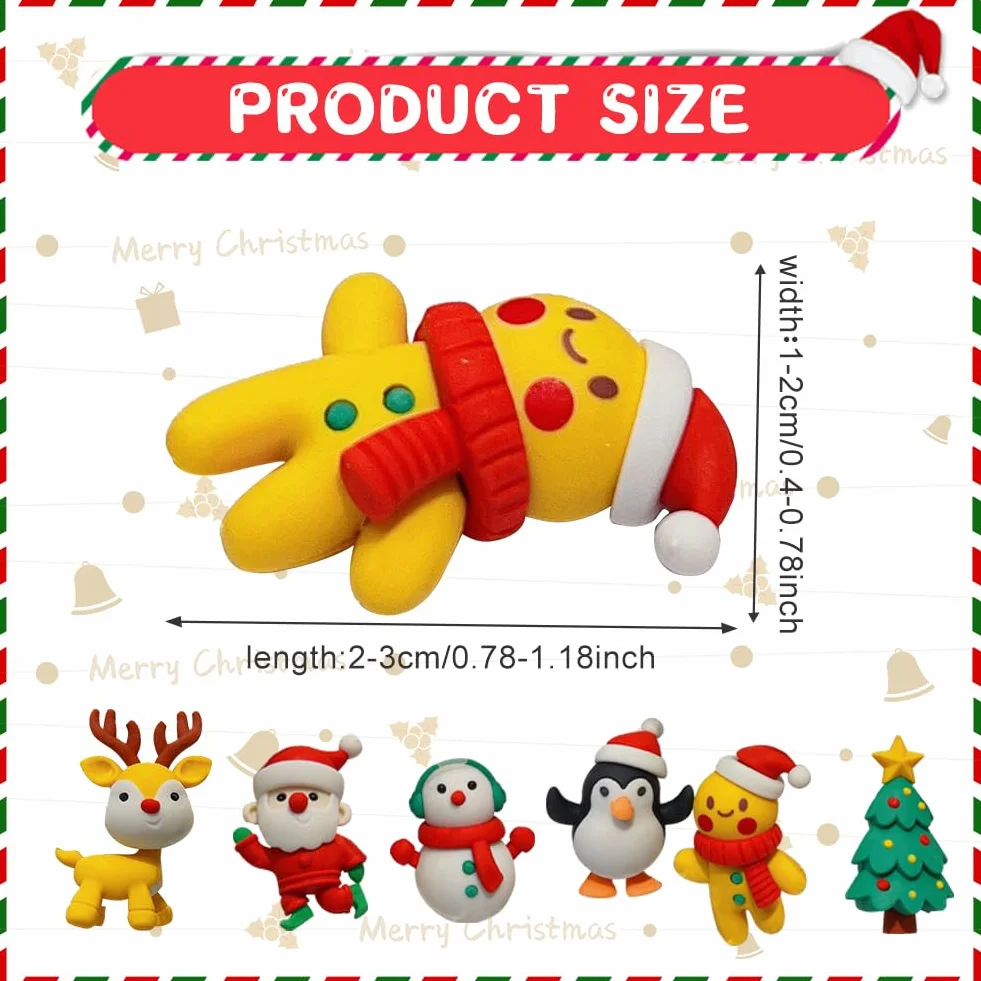 Gukasxi Lot de 6 gommes de Noël fantaisie en forme de dessin animé, ensemble de gommes en caoutchouc mignonnes en forme de puzzle