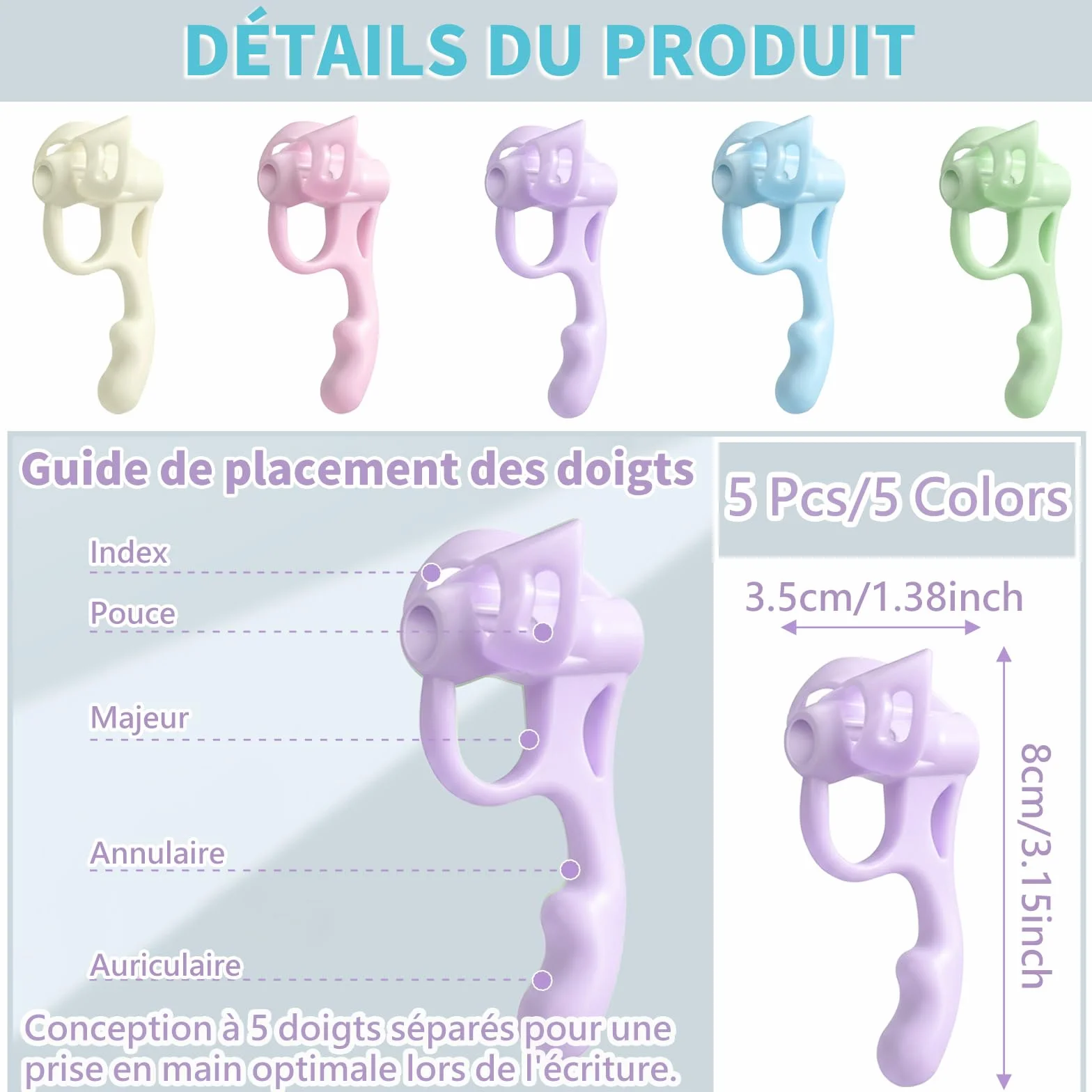 Guide Doigts Écriture Ergonomique Grip Crayon Caoutchouc Souple 5 Pièces