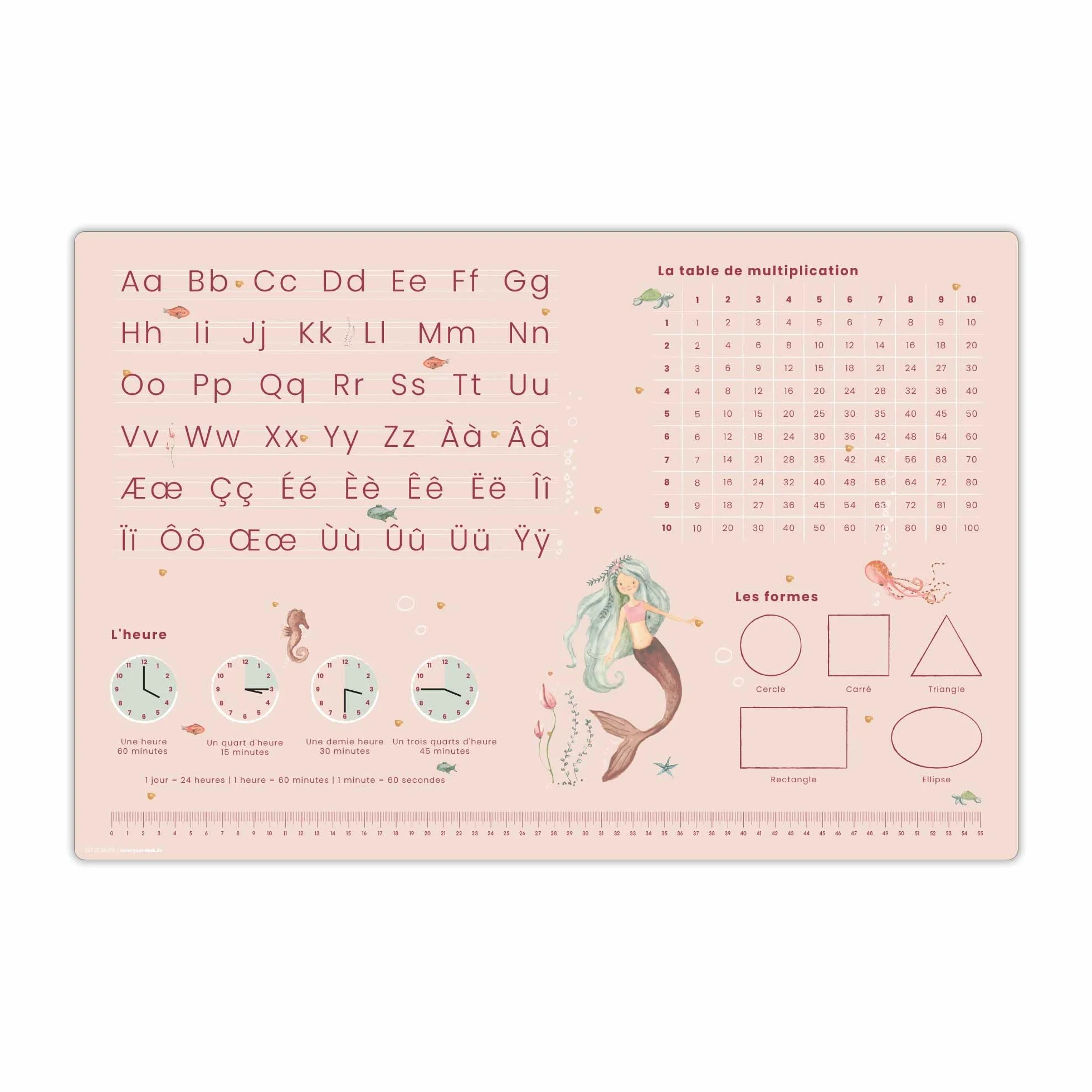 Sous-main pour bureau enfants tapis d'apprentissage français sirène ABC 60 x 40 cm vinyle essuyable Allemagne