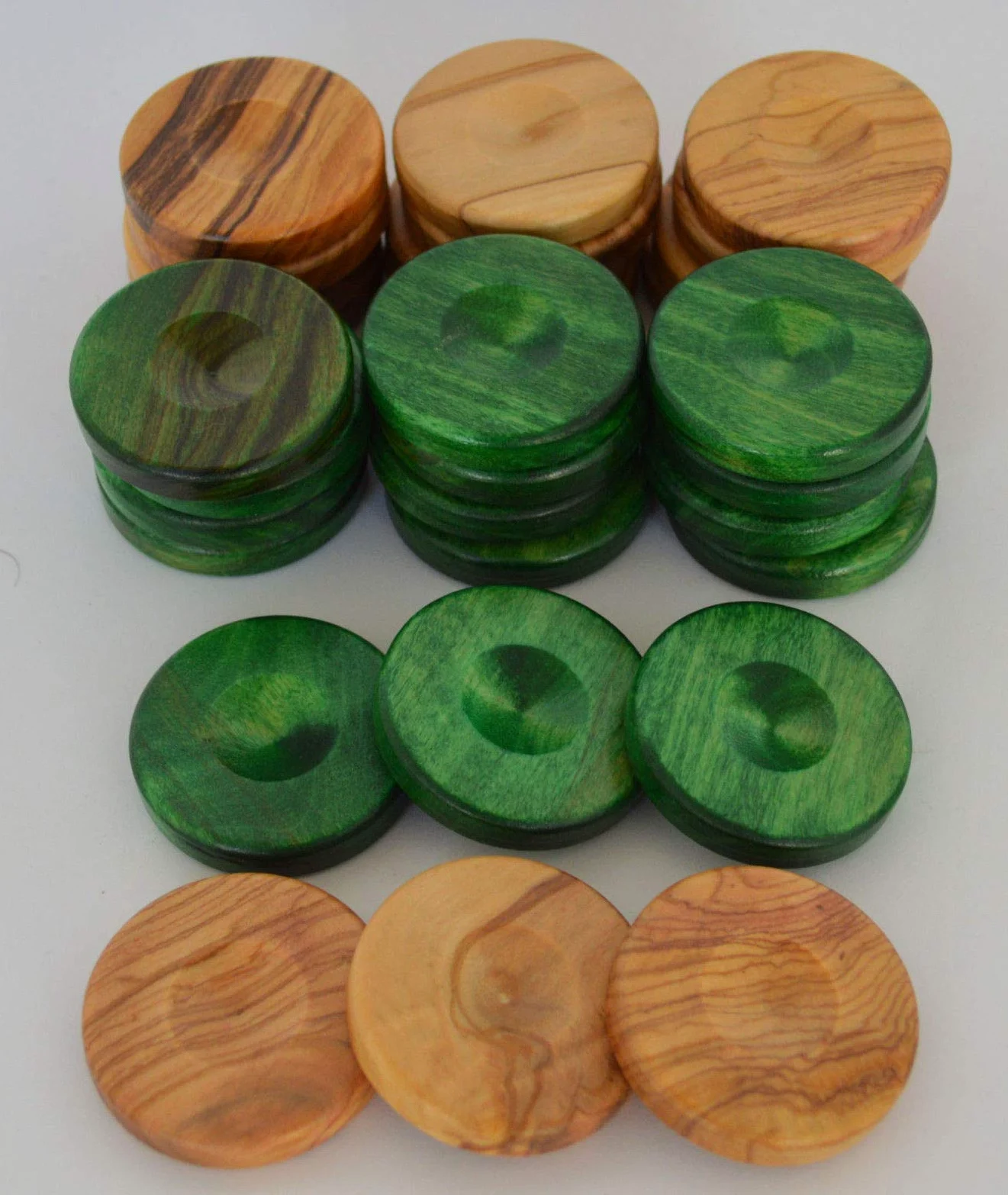 Manopoulos 30 Olive Backgammon Chips 1.4 inches - Natural Olive Wood - Green Color Checkers