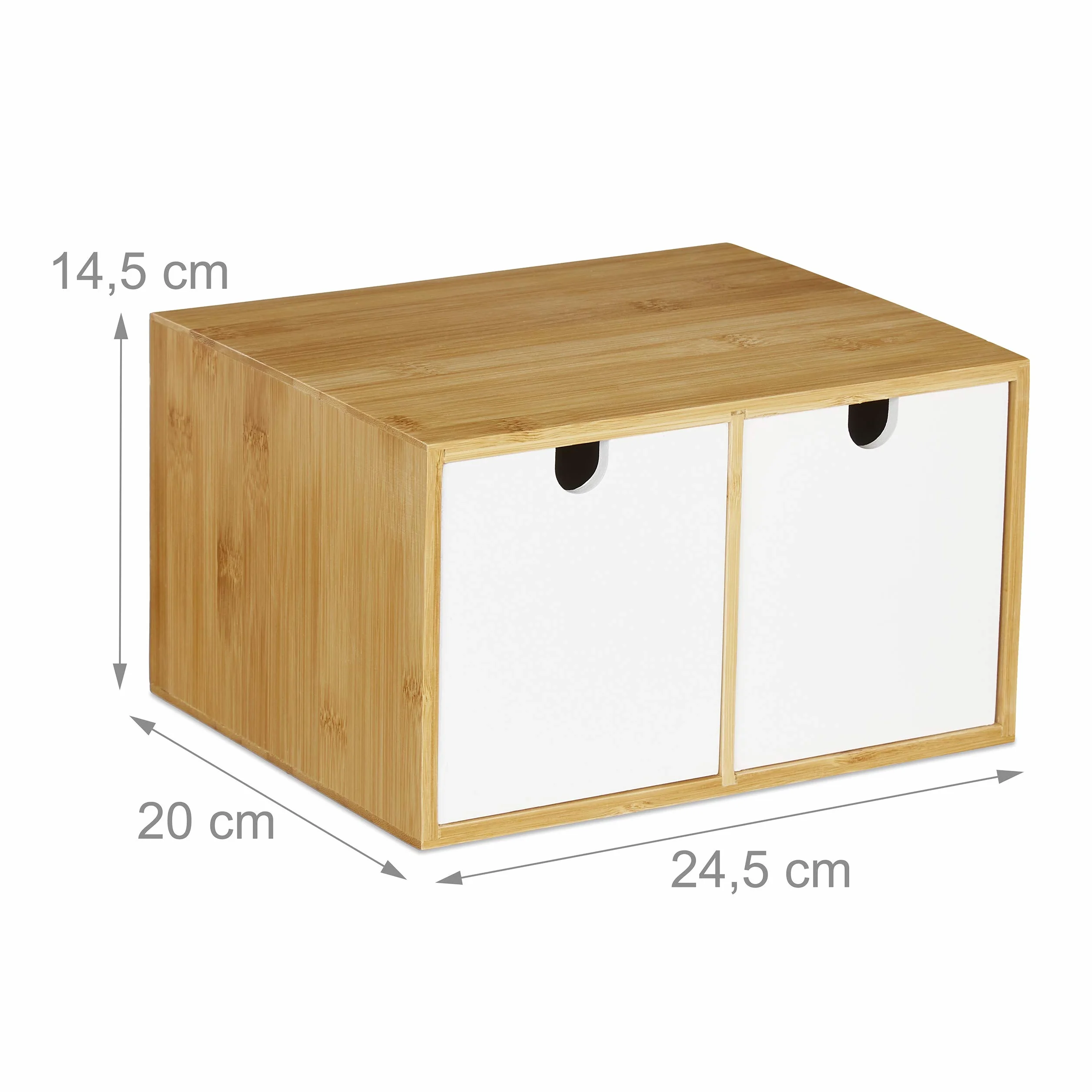 Relaxdays Organiseur de Bureau 2 tiroirs Bambou MDF Rangement 14,5 x 24,5 x 20 cm Blanc