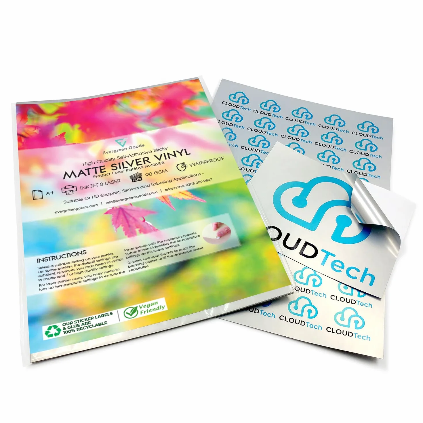 Evergreen Goods 10 Feuilles A4 Argent Mat Métallique Papier Autocollant Imprimante