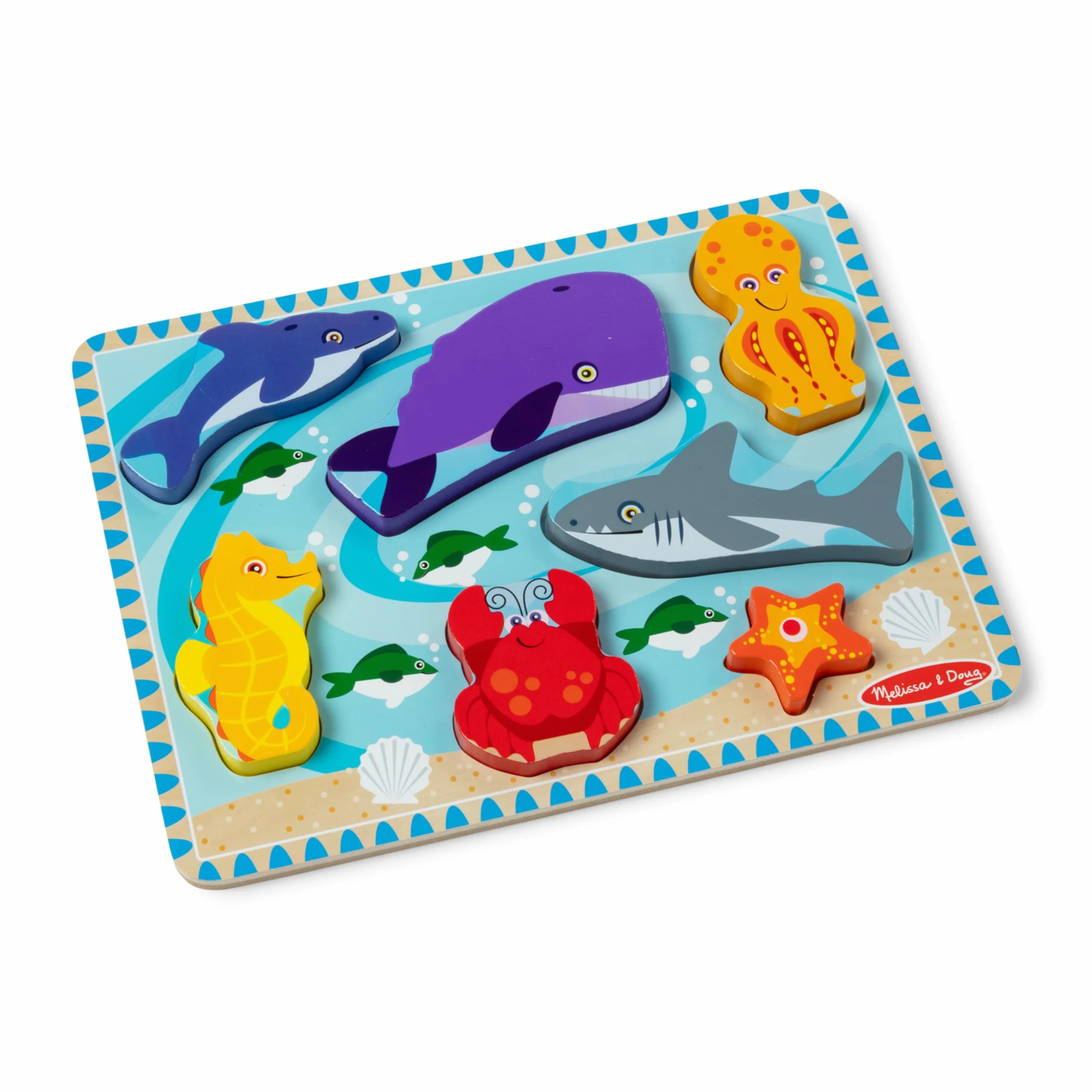 Melissa & Doug Puzzle Animaux Marins 7 Pièces Jouet En Bois Educatif Enfant 2 Ans+