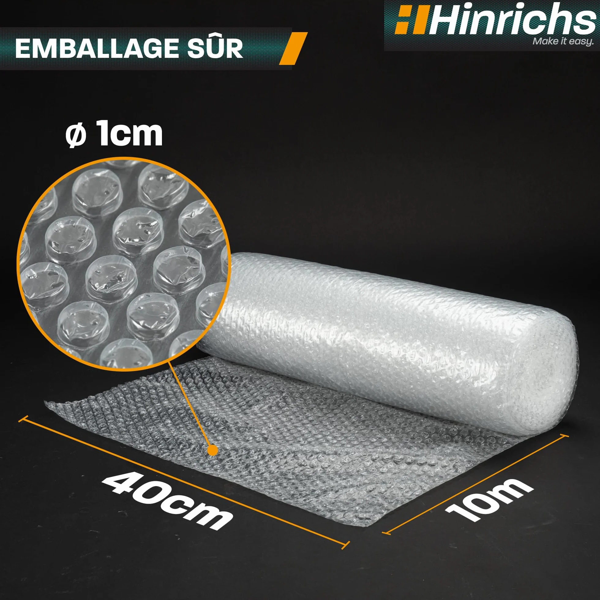 Hinrichs Rouleau de Papier Bulle 10m x 40cm Emballage Déménagement Recyclable