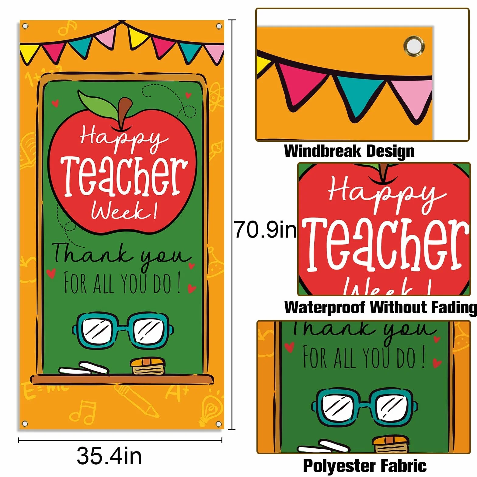 Sunwer Couverture de porte Happy Teacher Week May Thank You Teachers Décoration école salle de classe