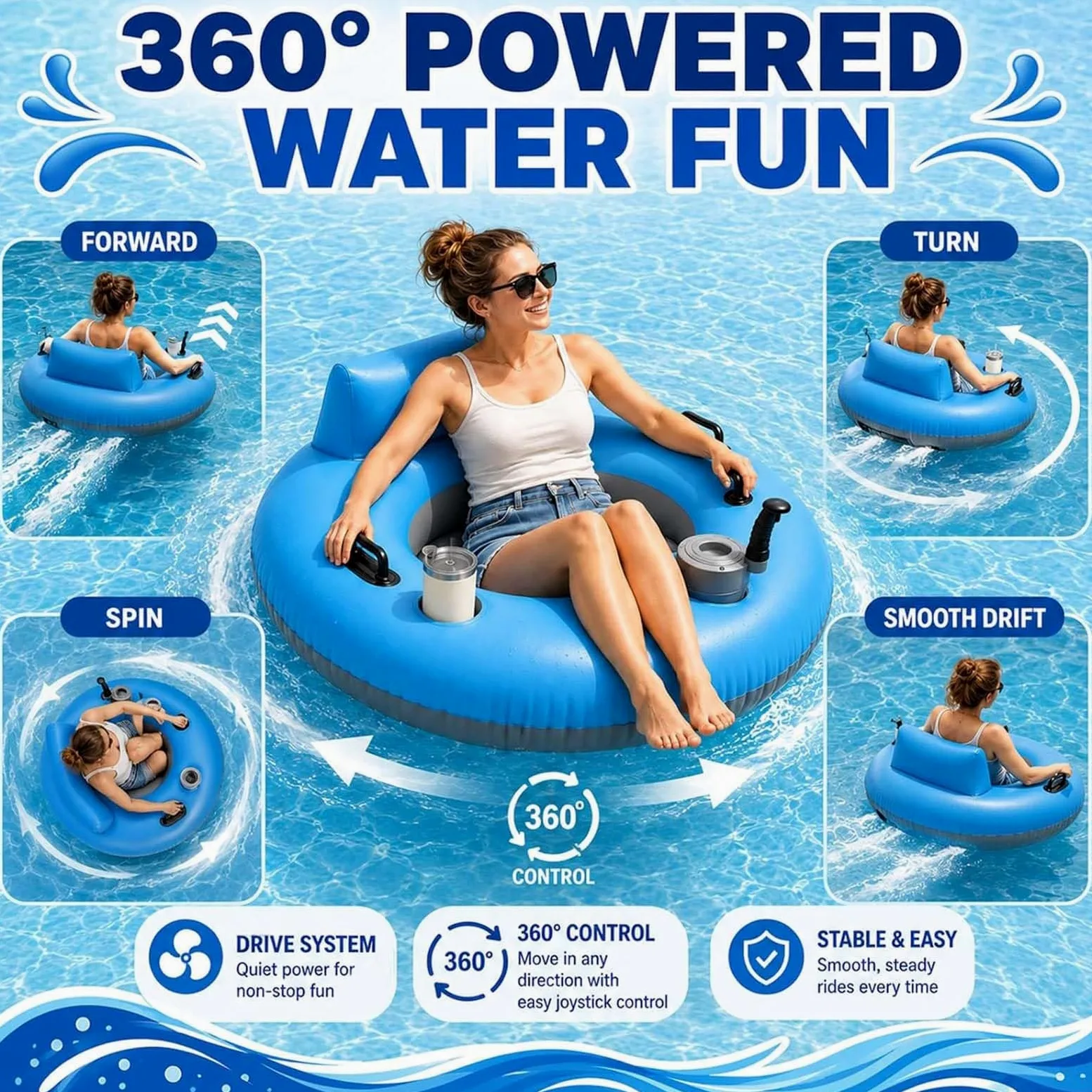 Fauteuils Flottants électriques, Bouée Gonflable, Les Adolescents | Avec Dossier Ergonomique Surélevé, Capacité De Charge De 113 Kg (250 Lbs), Pour Les Réunions De Famille Estivales